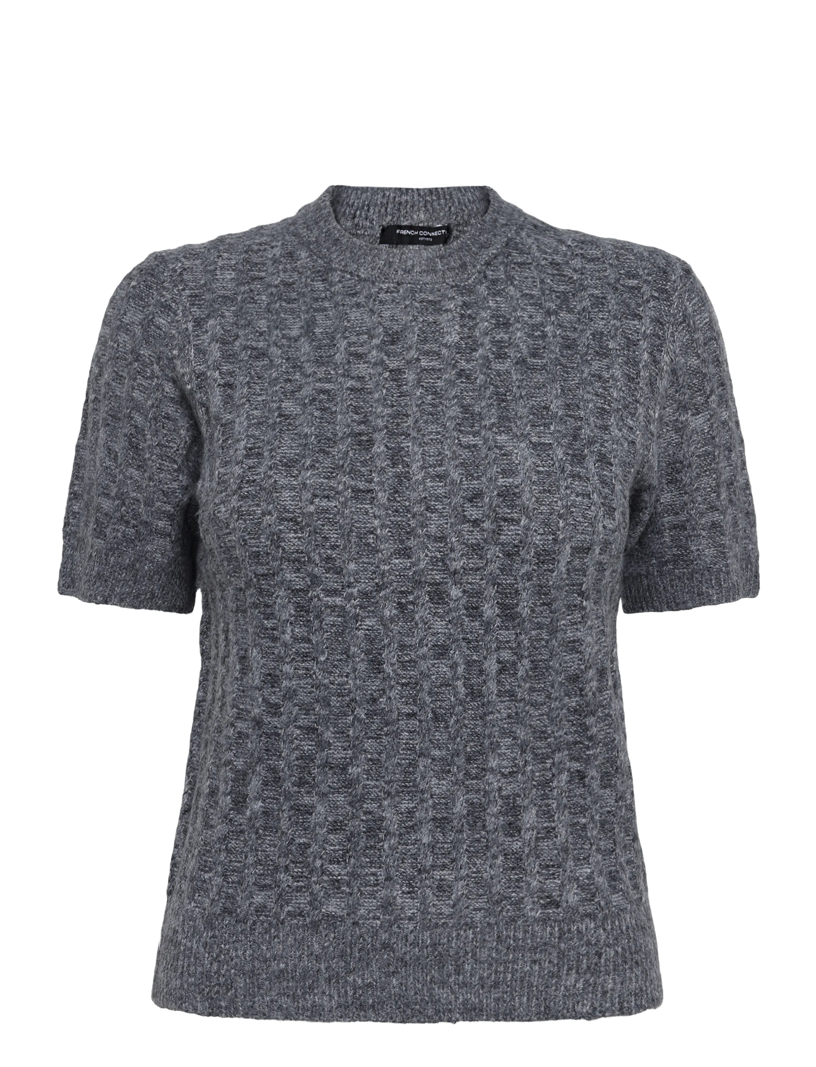 French Connection KEZIA TWIST SHORT SLEEVE JUMPER - Strik - MID GREY / grey