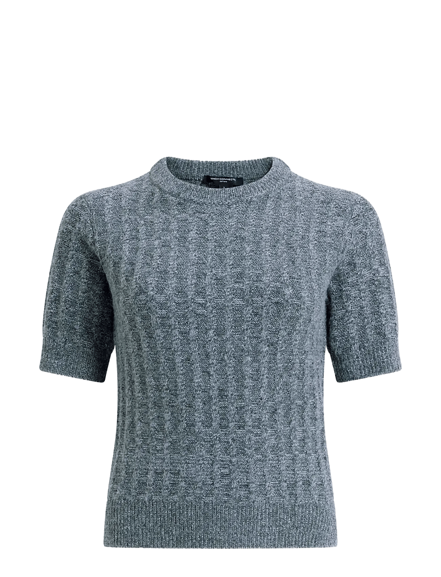 French Connection - KEZIA TWIST SHORT SLEEVE JUMPER - striktrøjer - mid grey - 1
