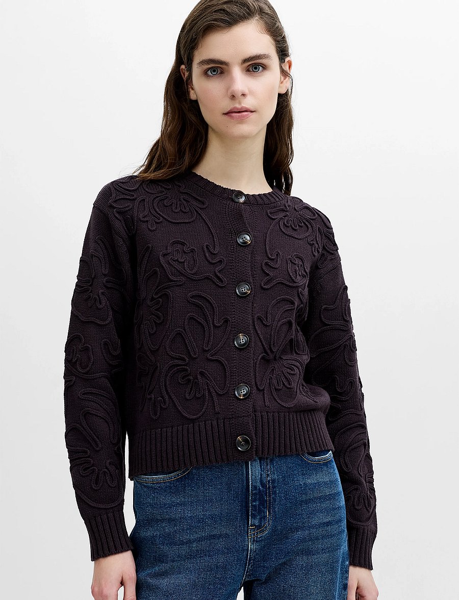 French Connection - VARLI FLORAL DRAWING CARDIGAN - mocha brown - 0