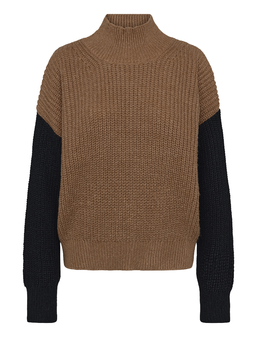 French Connection - IONA KNIT COLOUR BLOCK JUMPER - kampsunid - black/toffee brown - 1