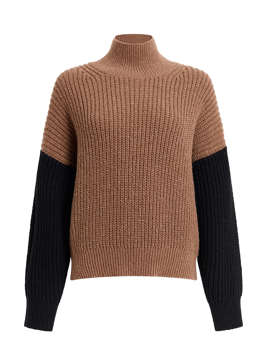 French Connection - IONA KNIT COLOUR BLOCK JUMPER - jumpers - black/toffee brown - 1