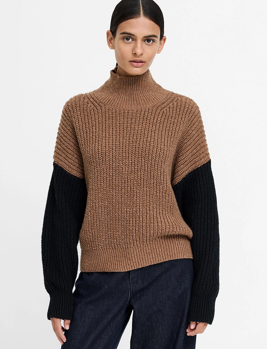 French Connection - IONA KNIT COLOUR BLOCK JUMPER - jumpers - black/toffee brown - 0