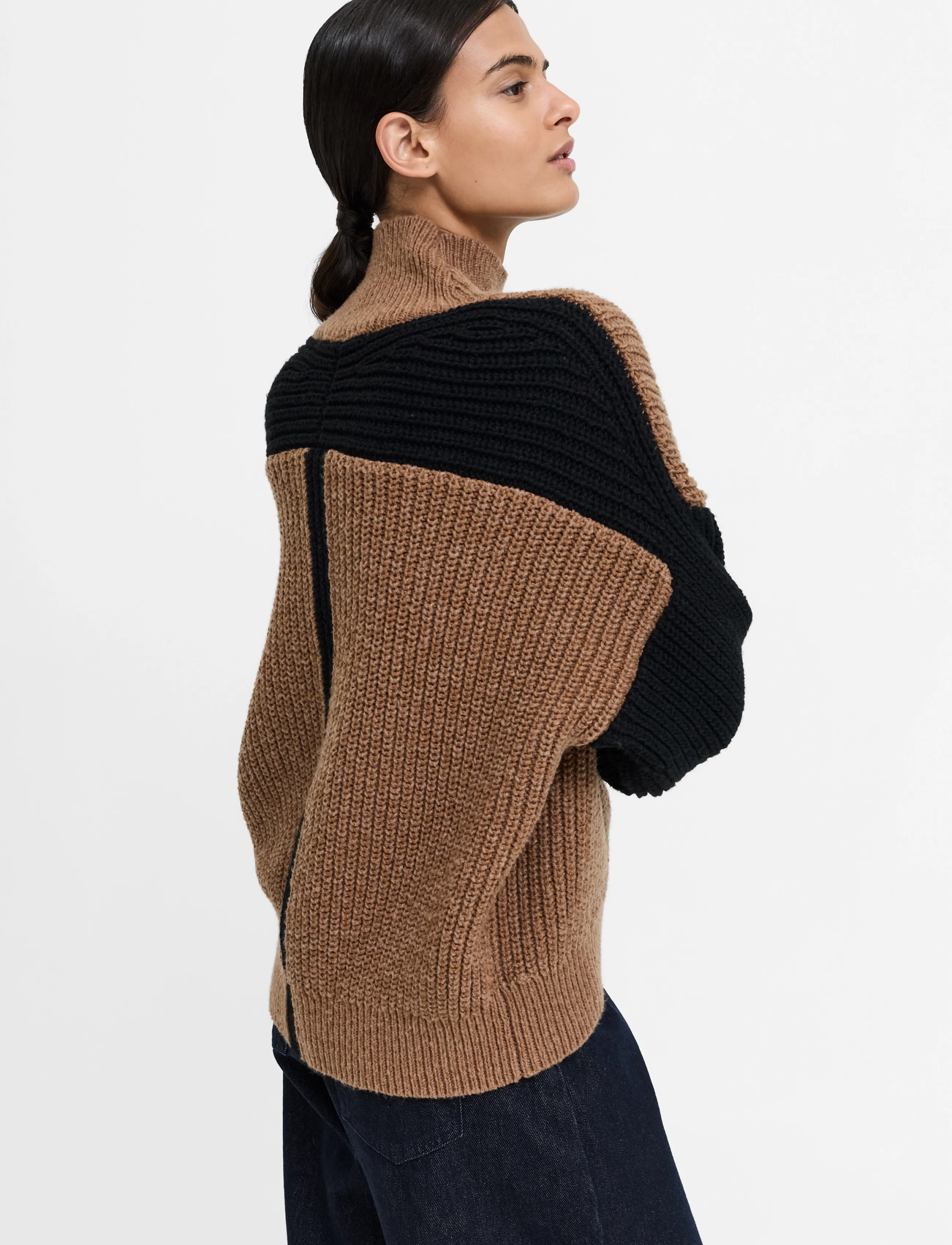 French Connection - IONA KNIT COLOUR BLOCK JUMPER - jumpers - black/toffee brown - 3