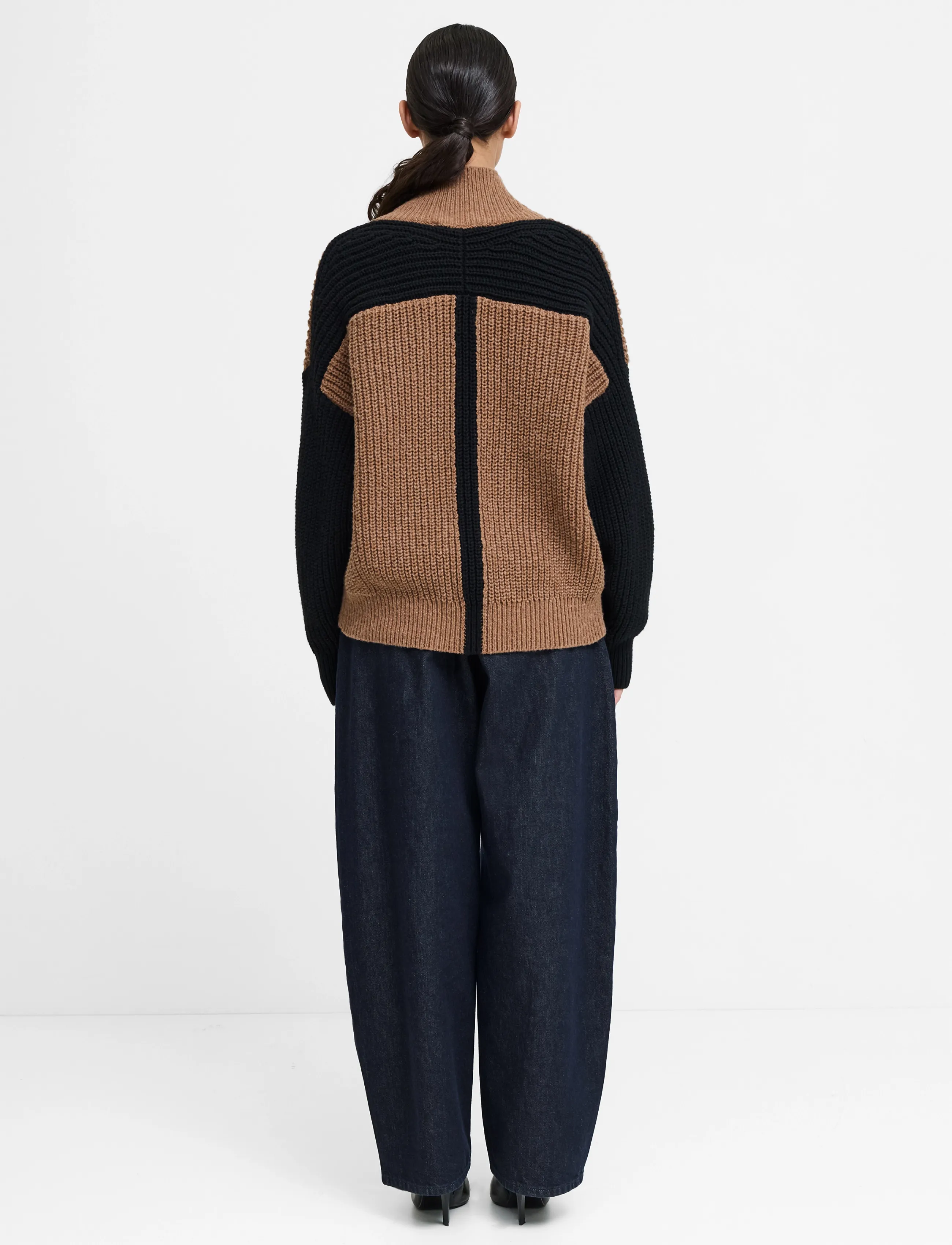 French Connection - IONA KNIT COLOUR BLOCK JUMPER - jumpers - black/toffee brown - 4