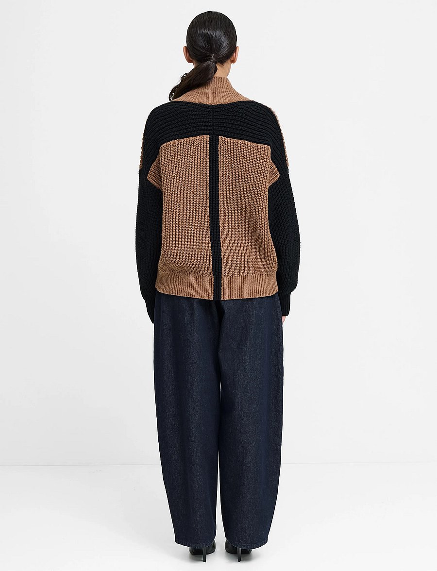 French Connection - IONA KNIT COLOUR BLOCK JUMPER - jumpers - black/toffee brown - 4