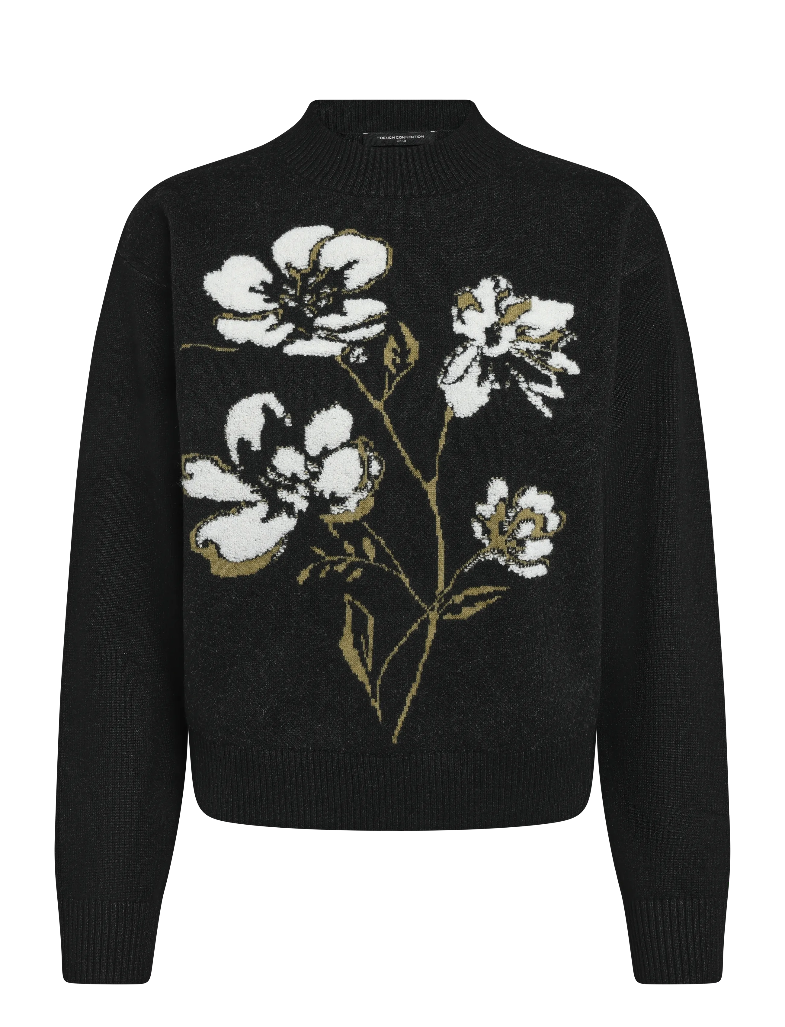 French Connection ORIANA FLORAL NECK JUMPER - Strik - BLK/KHAKI GRN MULTI / black
