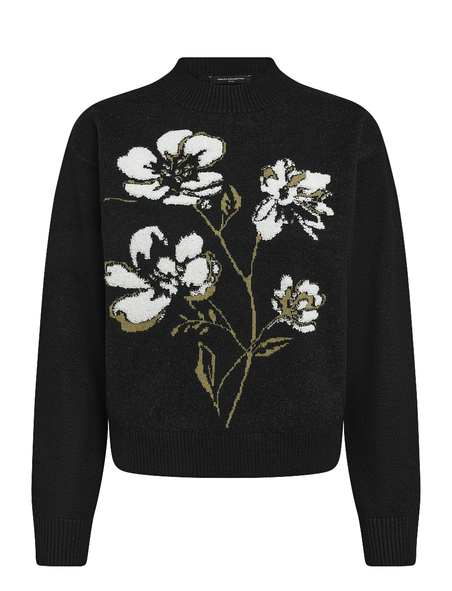 French Connection - ORIANA FLORAL NECK JUMPER - striktrøjer - blk/khaki grn multi - 1
