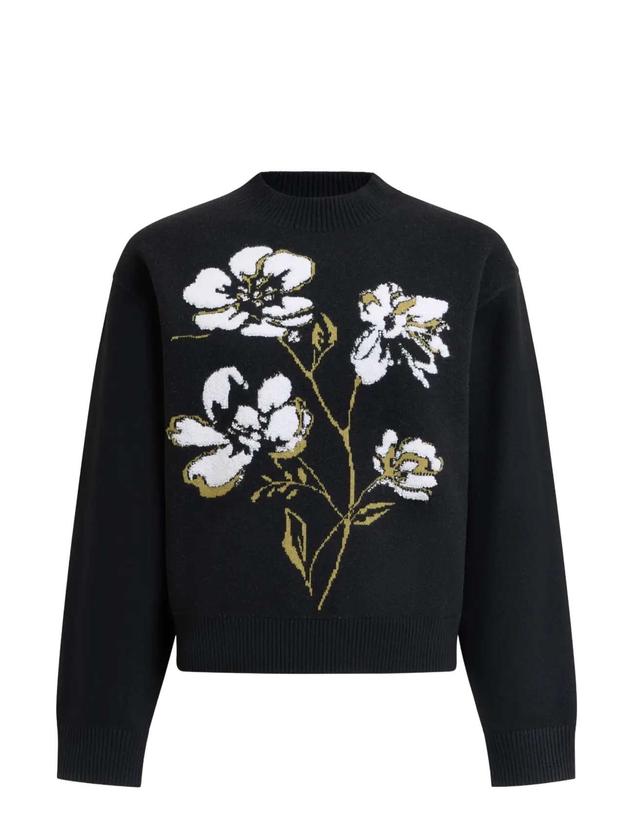 French Connection ORIANA FLORAL NECK JUMPER - Pullover - BLK/KHAKI GRN MULTI / black