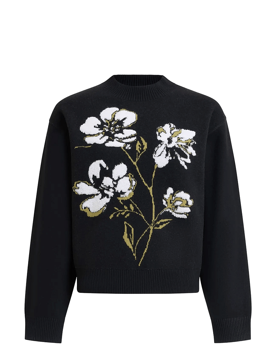 French Connection - ORIANA FLORAL NECK JUMPER - blk/khaki grn multi - 1