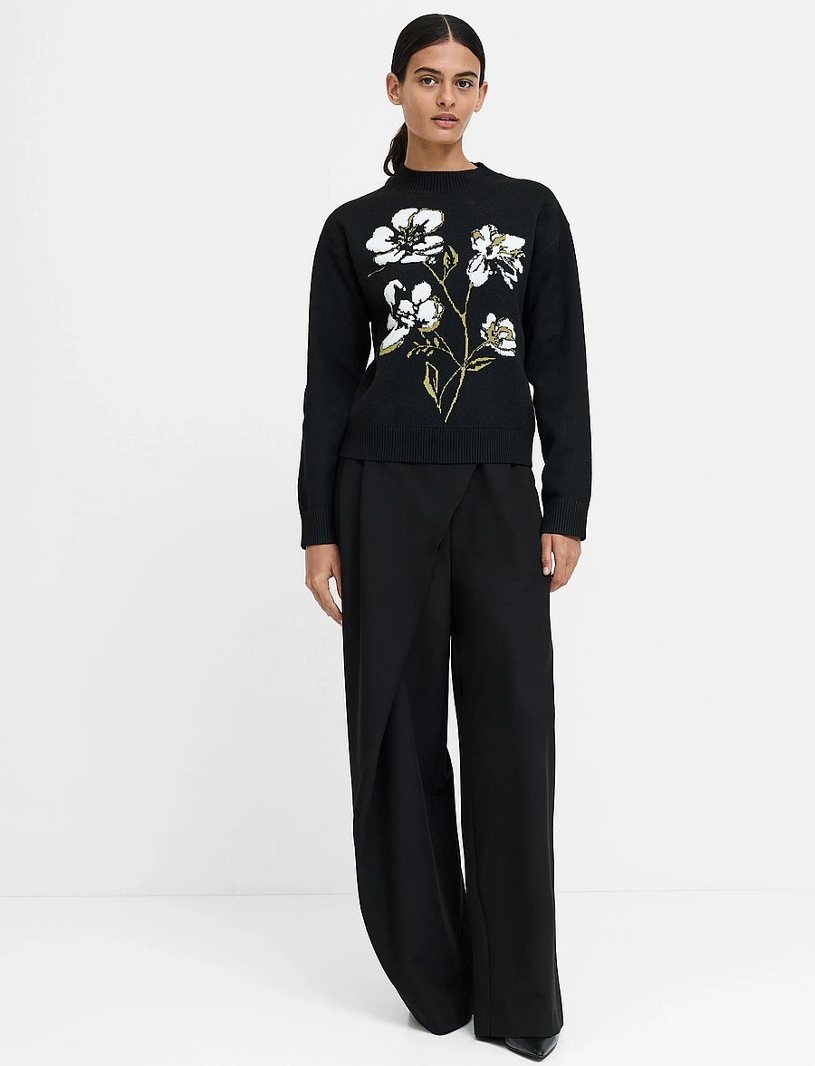 French Connection - ORIANA FLORAL NECK JUMPER - blk/khaki grn multi - 0