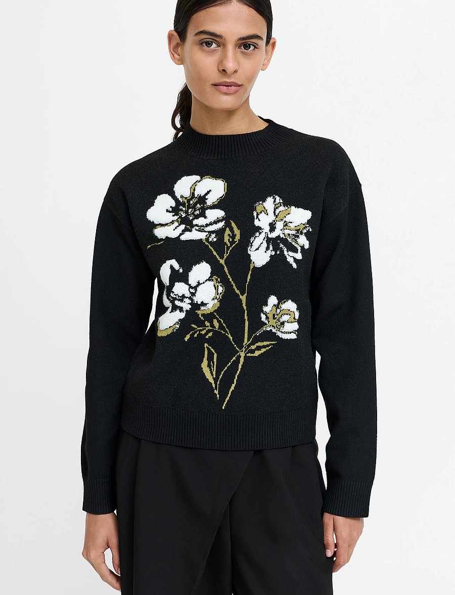 French Connection - ORIANA FLORAL NECK JUMPER - blk/khaki grn multi - 2