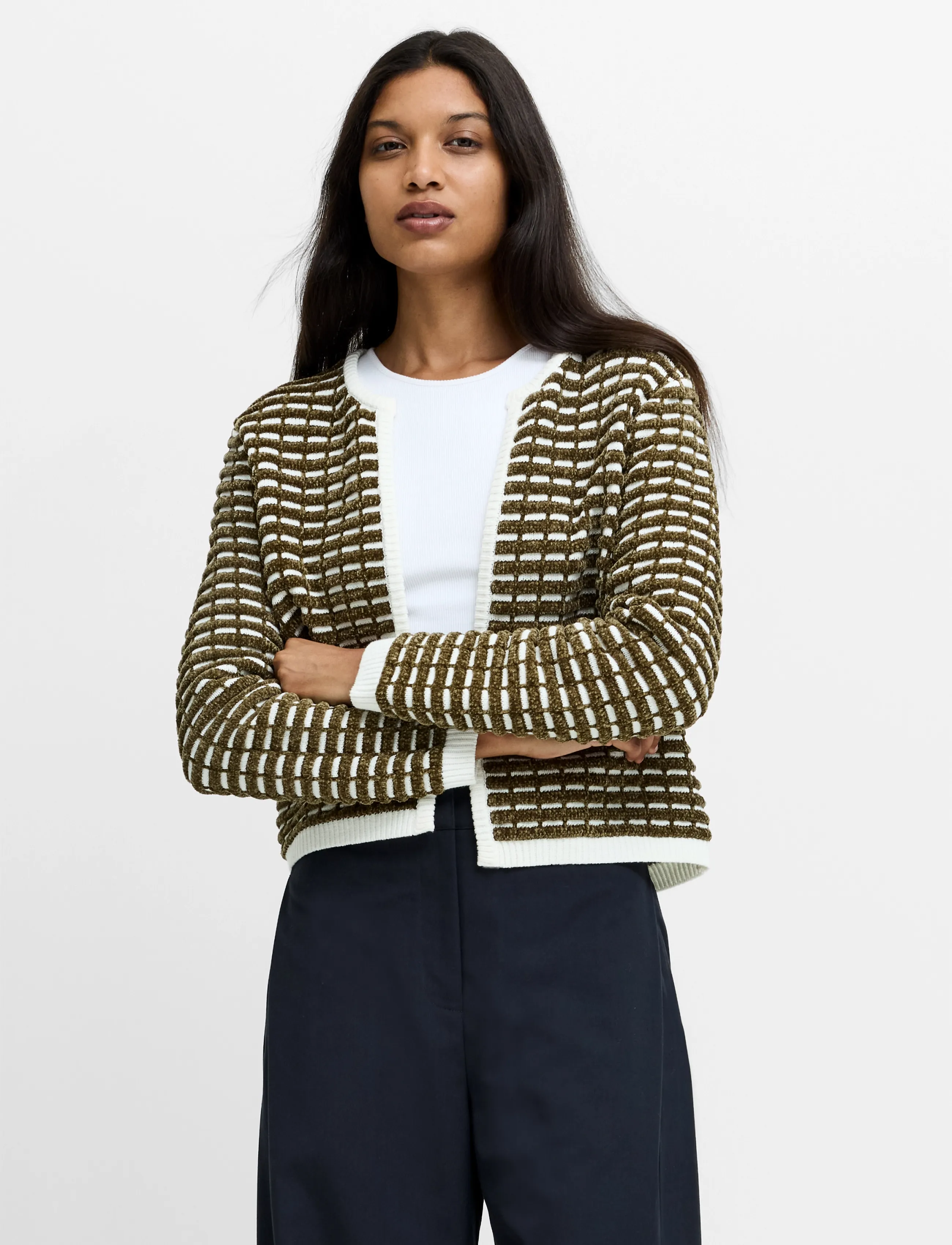 French Connection - DION NOAR EDGE TO EDGE CARDIGAN - khaki grn/porc crm - 2