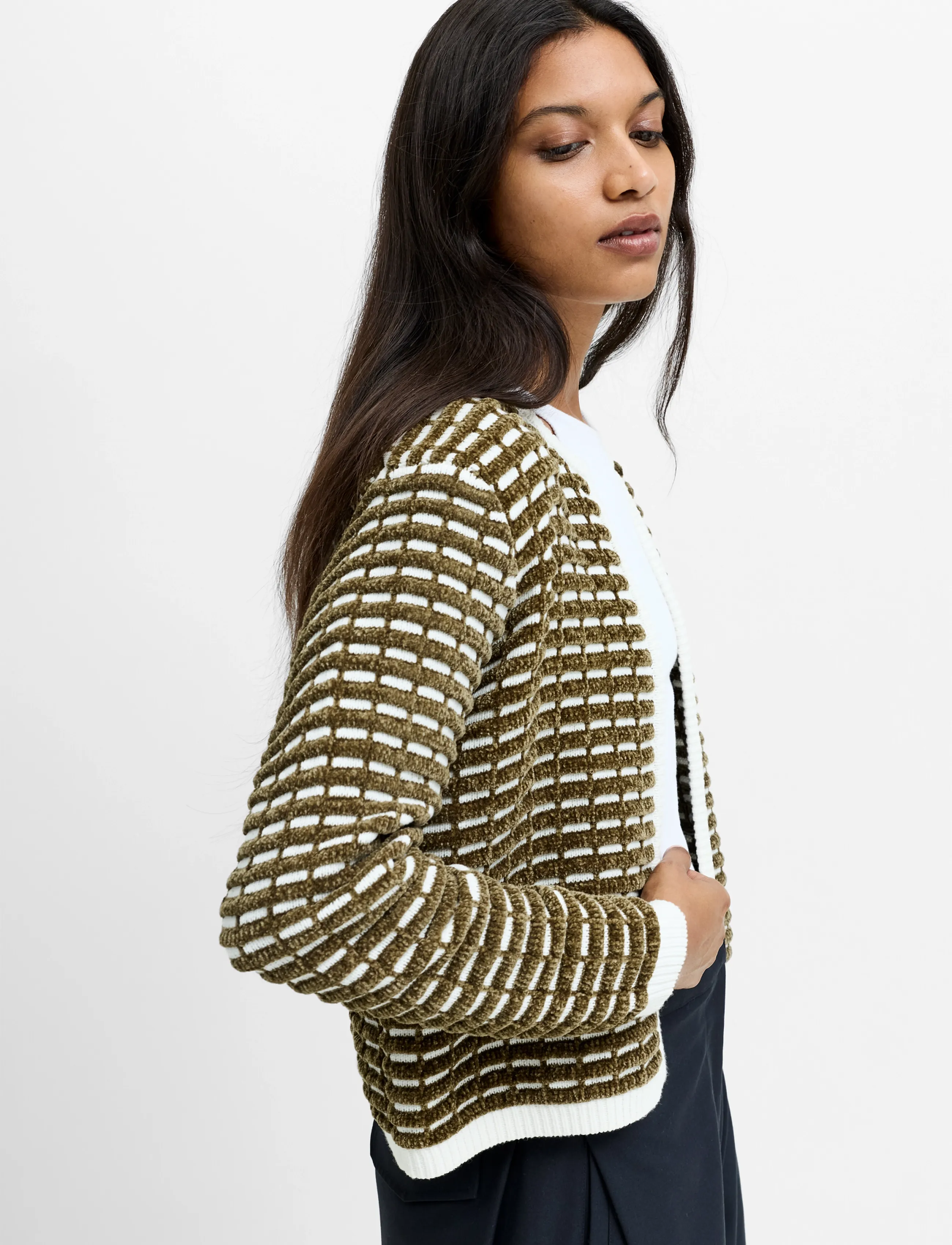 French Connection - DION NOAR EDGE TO EDGE CARDIGAN - khaki grn/porc crm - 3