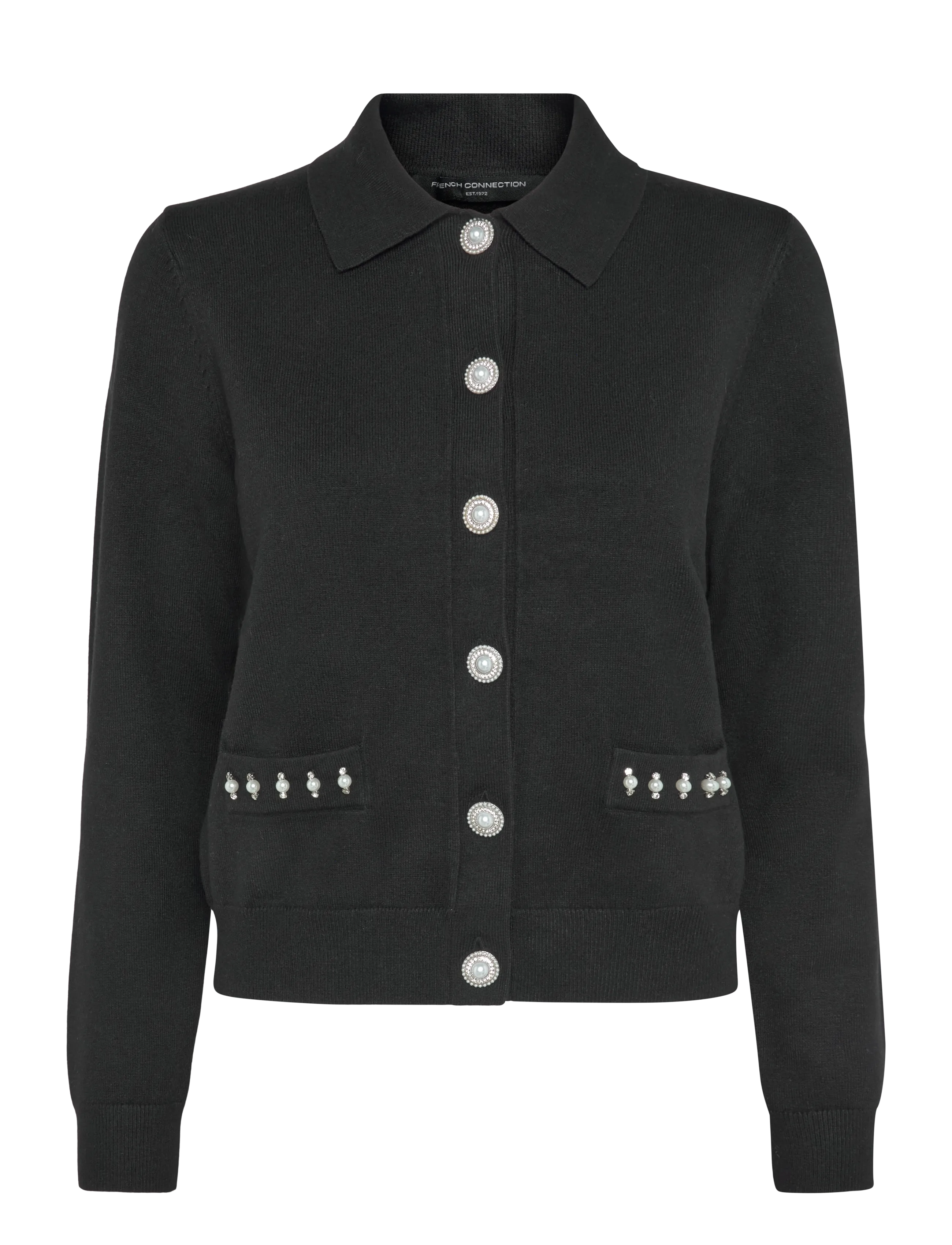 French Connection ELLARIA PEARL TRIM CARDIGAN -  - BLACK / black
