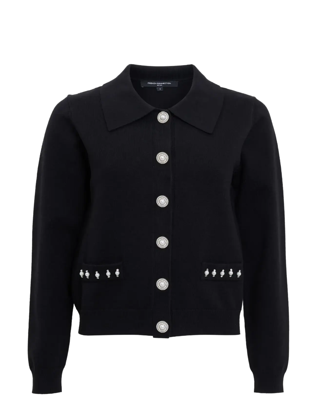 French Connection ELLARIA PEARL TRIM CARDIGAN - Knitwear - BLACK / black