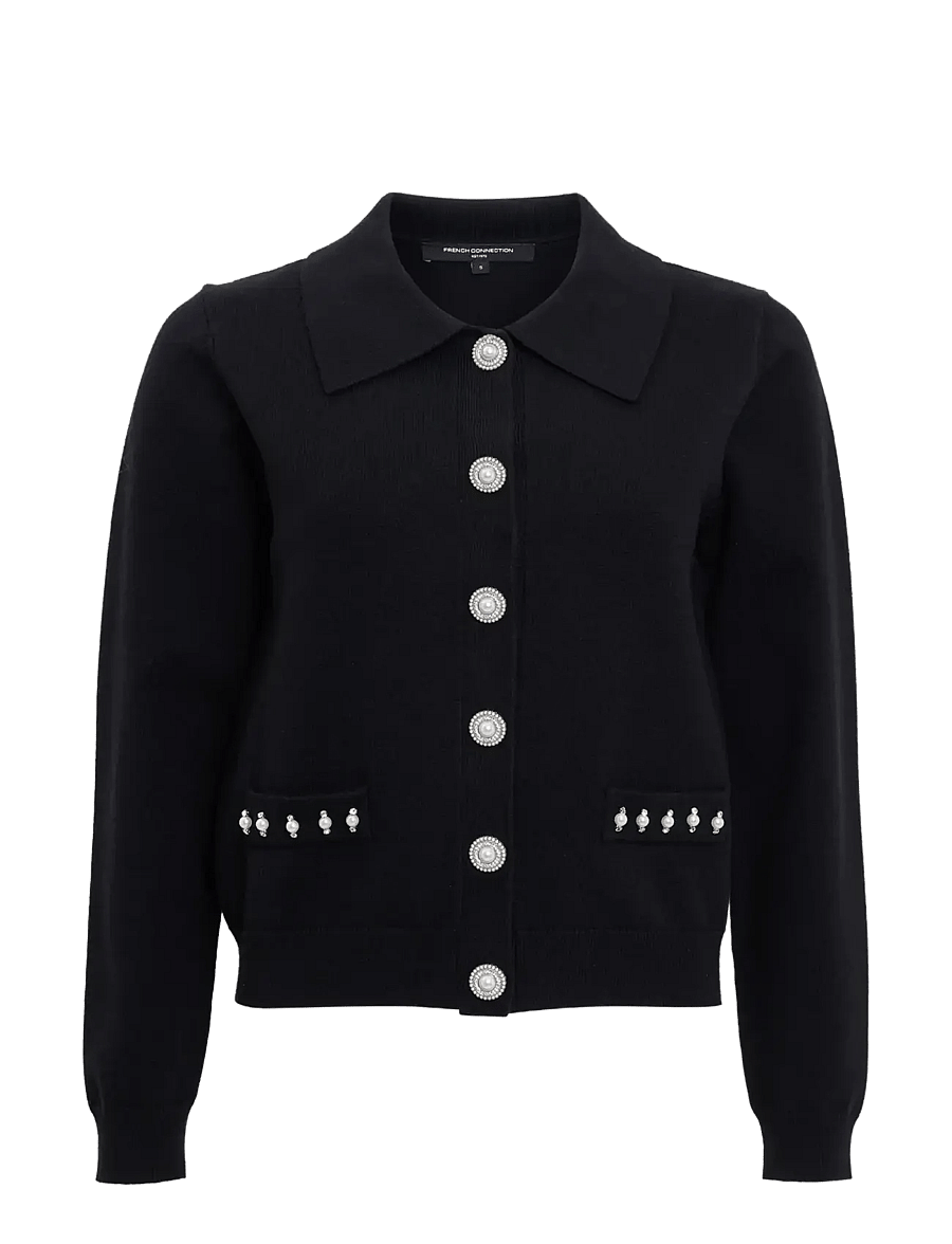 French Connection - ELLARIA PEARL TRIM CARDIGAN - cardigans - black - 1