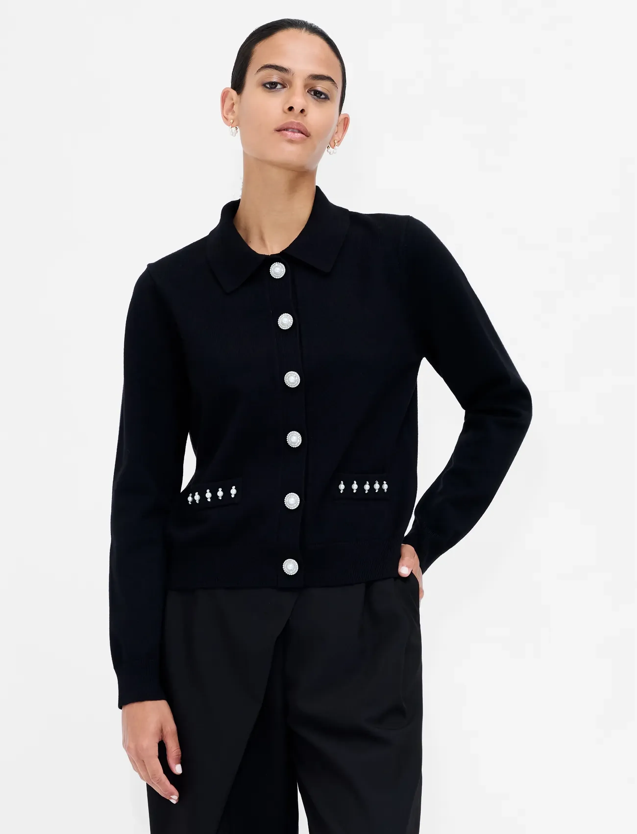 French Connection - ELLARIA PEARL TRIM CARDIGAN - cardigans - black - 2