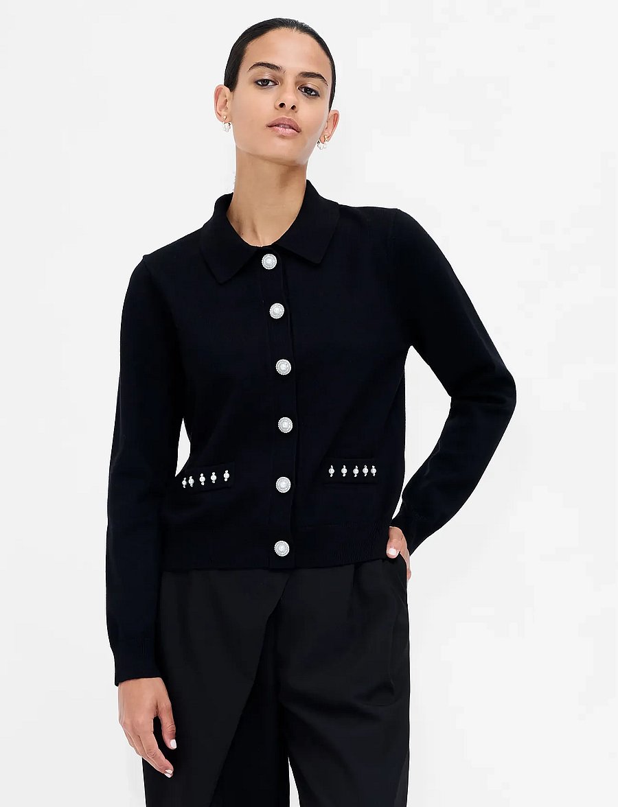 French Connection - ELLARIA PEARL TRIM CARDIGAN - cardigans - black - 2