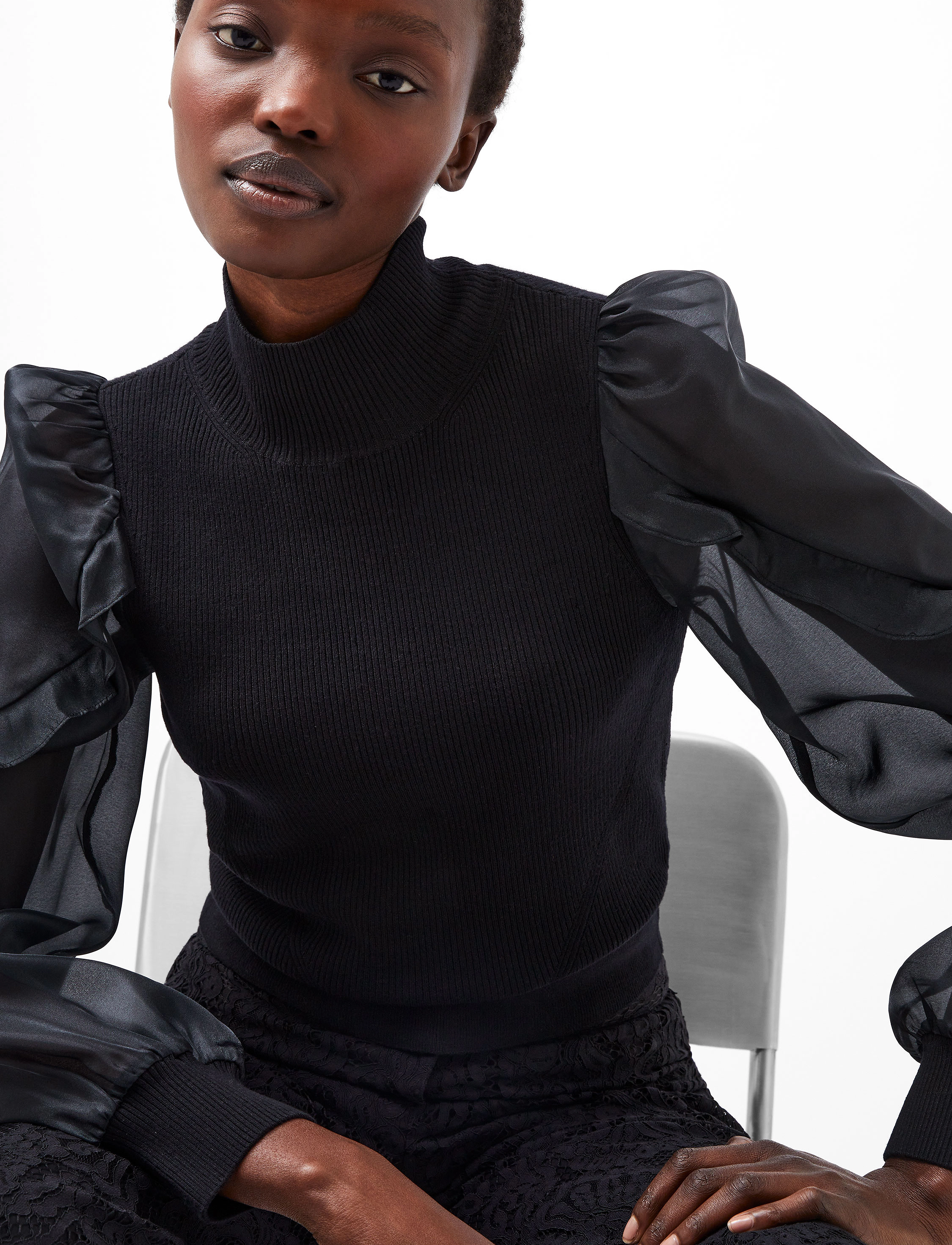 French Connection - KRISTA ORGANZA PUFF SLV TOP - blackout - 3