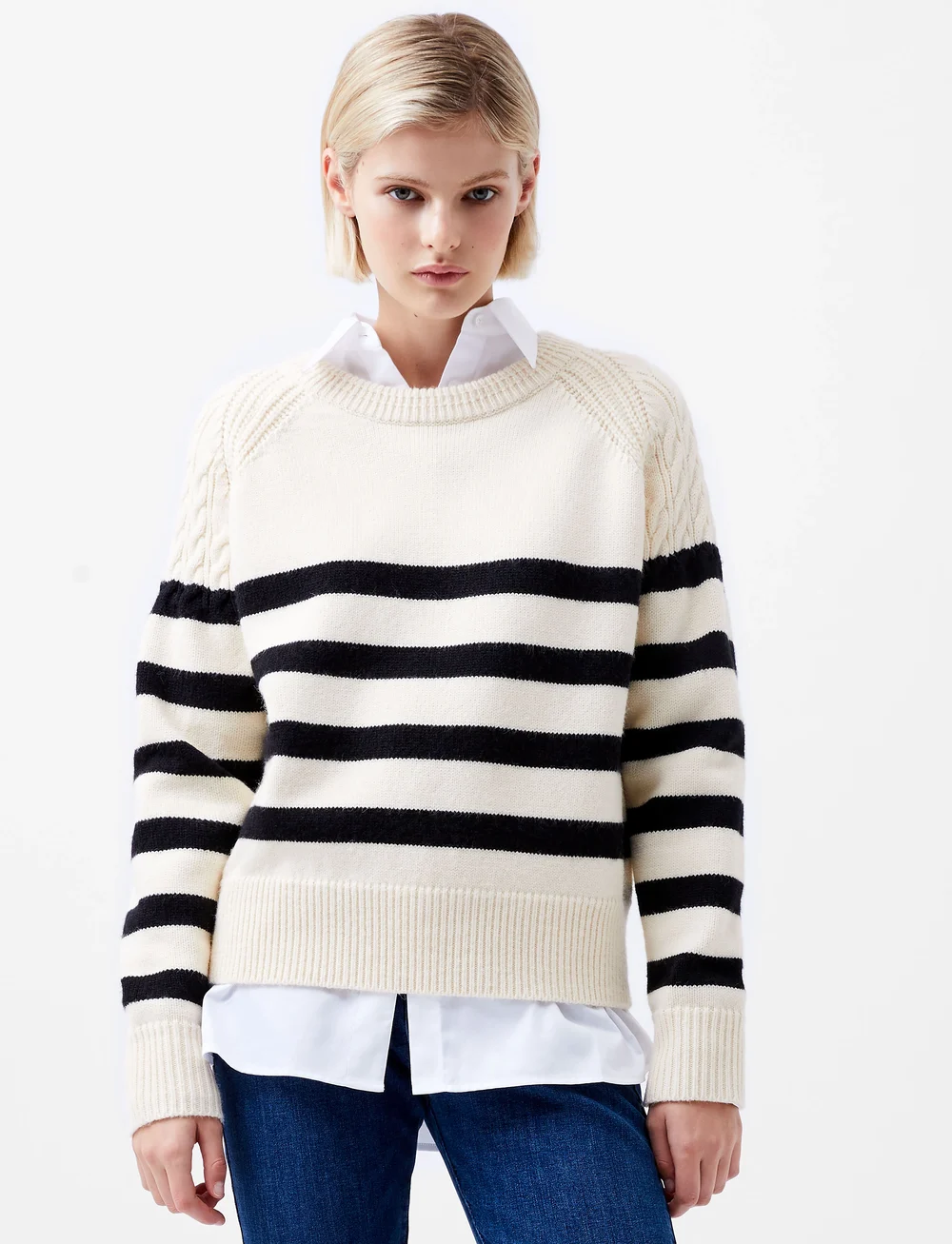 French Connection - QUINLEY STRIPE JUMPER - striktrøjer - classic cream/blacko - 0