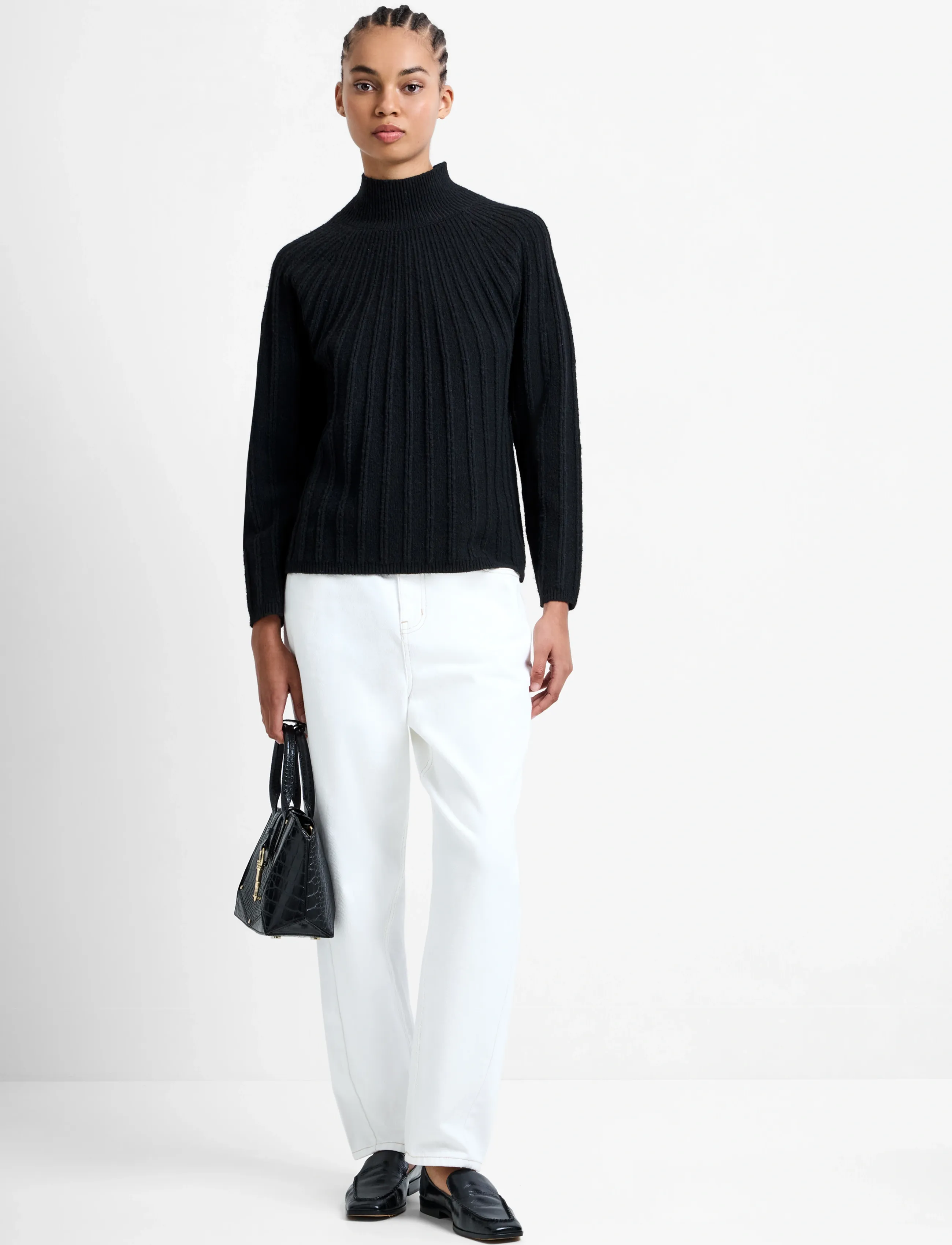 French Connection Kezia Recycled Mock Rib Jumper, S, Black, Strik > Rullekrave, Dame