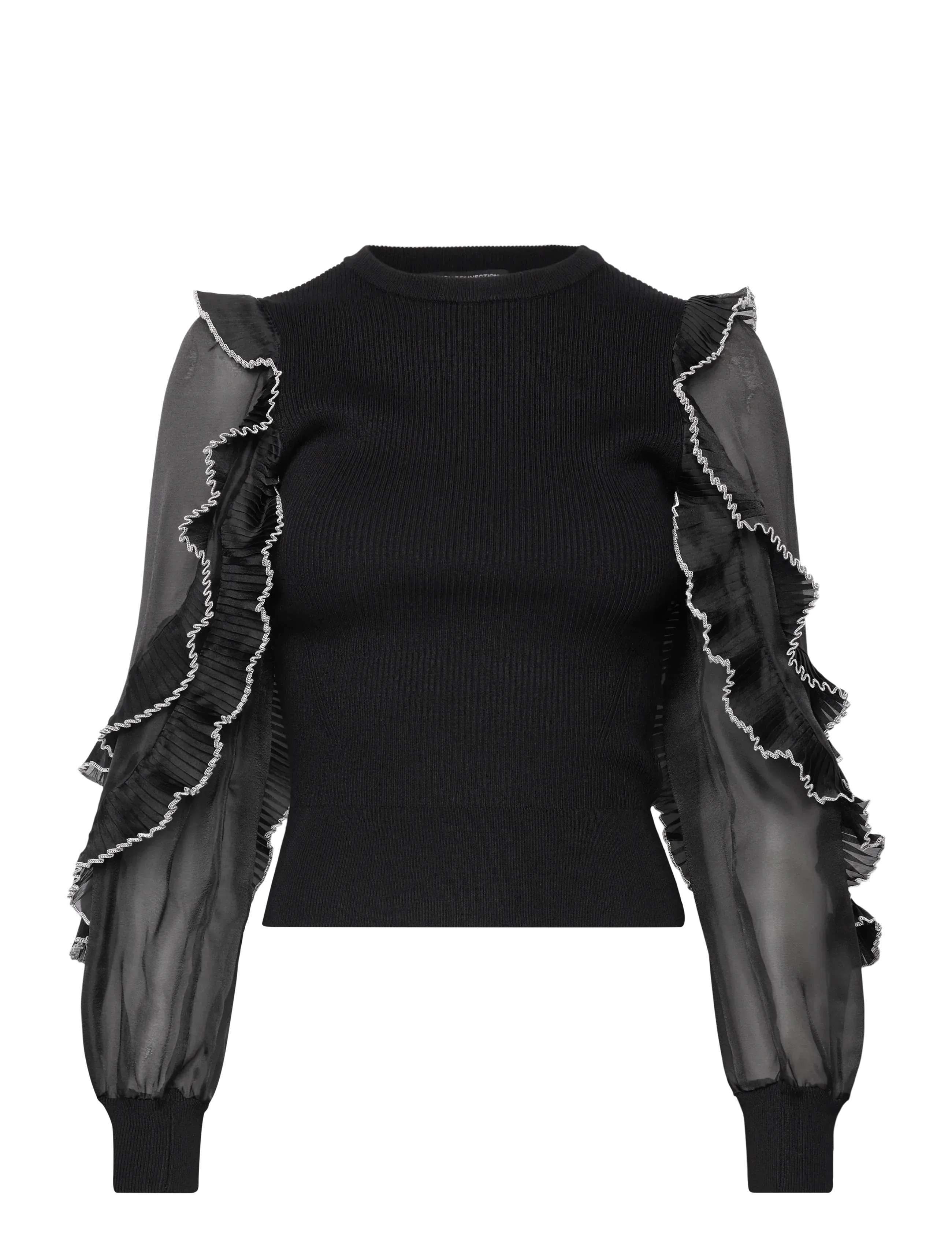 French Connection KRISTA MIX RUFFLE TRIM SLV TOP - Transitional Layering - BLACKOUT / black