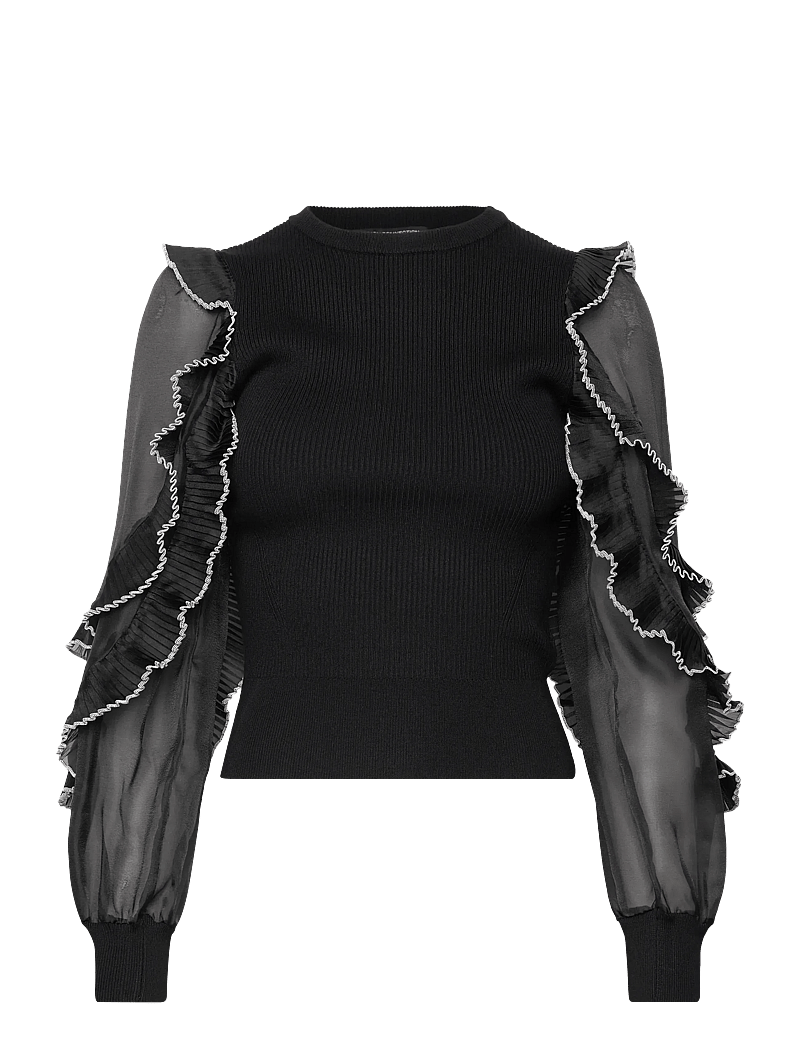 French Connection - KRISTA MIX RUFFLE TRIM SLV TOP - langärmlige blusen - blackout - 1