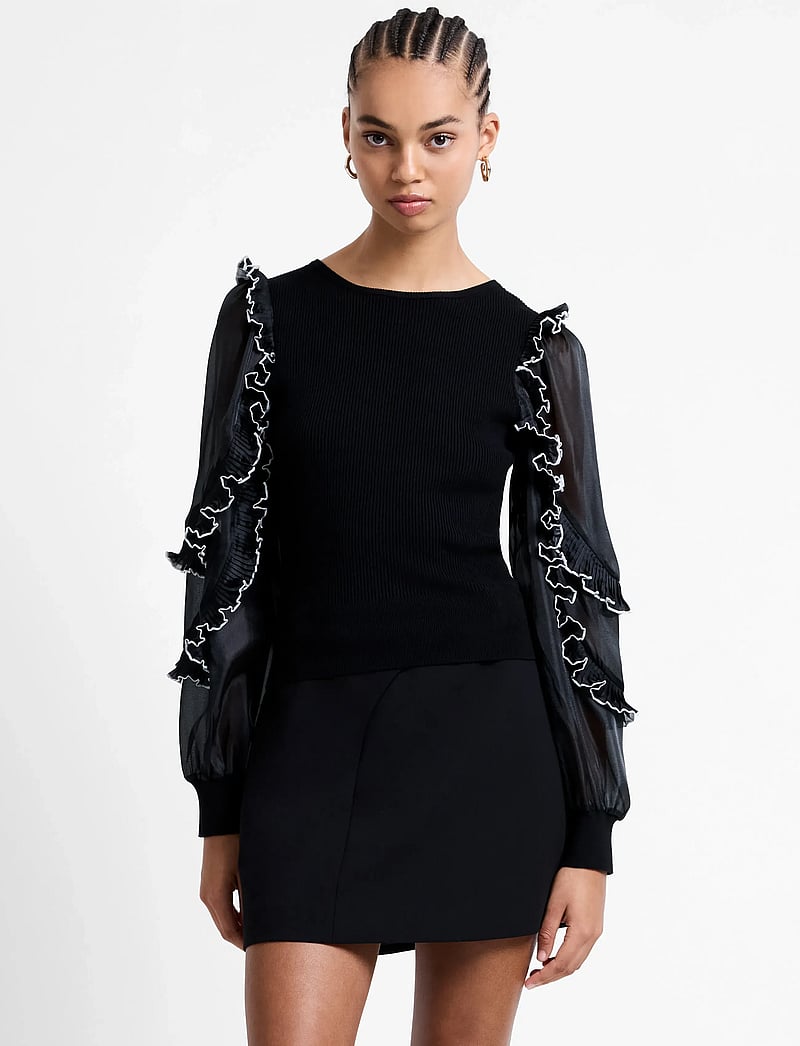 French Connection - KRISTA MIX RUFFLE TRIM SLV TOP - langärmlige blusen - blackout - 0