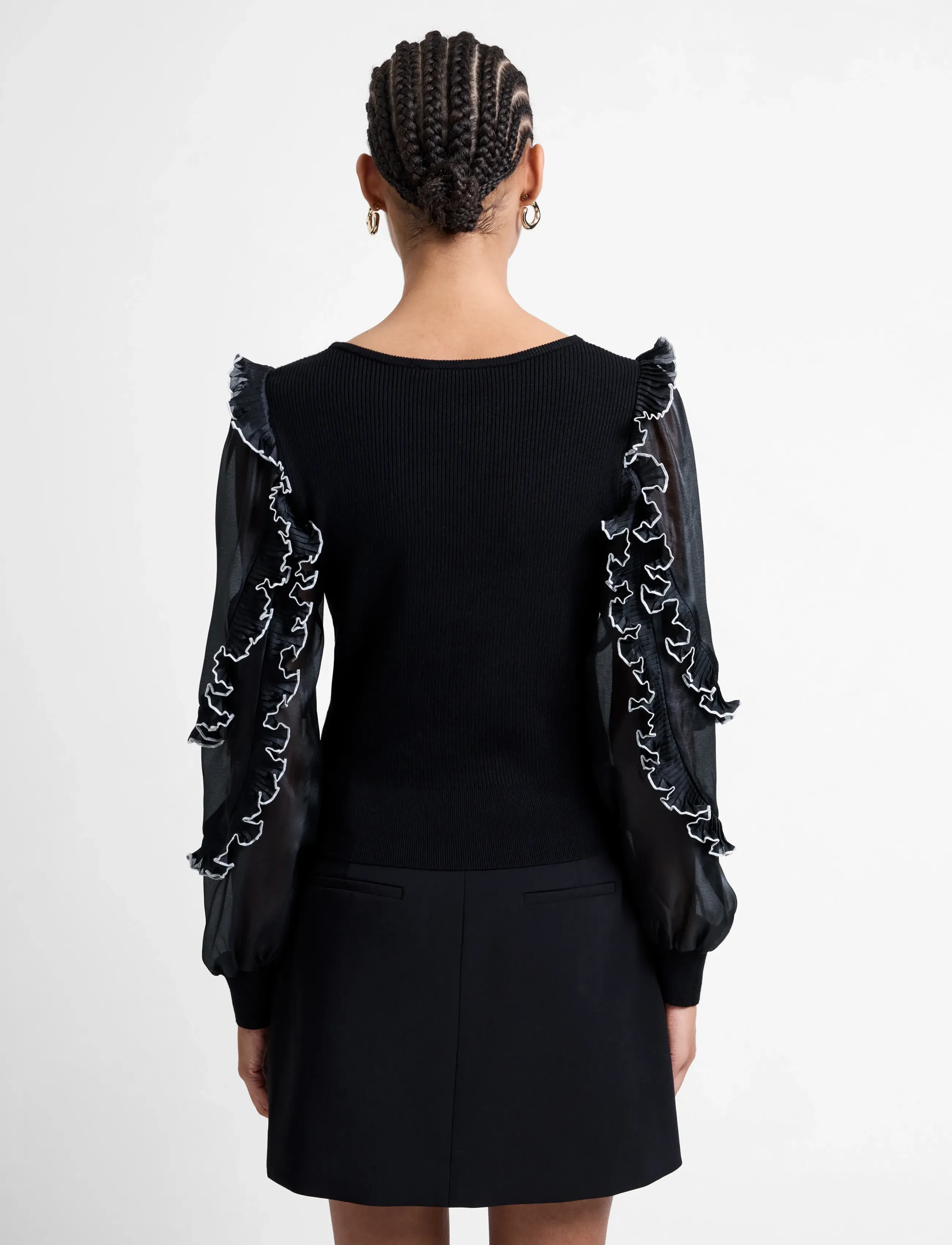 French Connection - KRISTA MIX RUFFLE TRIM SLV TOP - long sleeved blouses - blackout - 3
