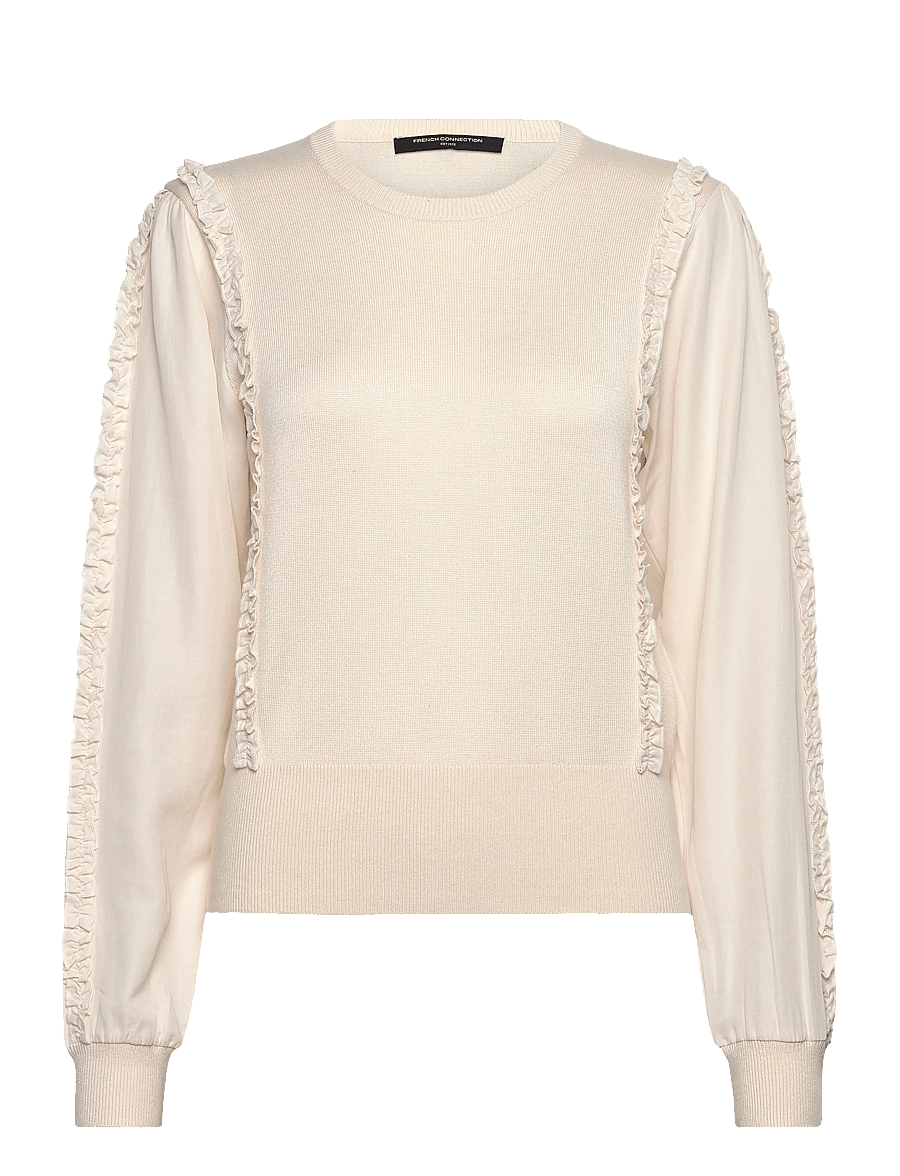 French Connection - KRISTA MIX RUFFLE SLV JUMPER - stickade tröjor - porcelain cream - 1
