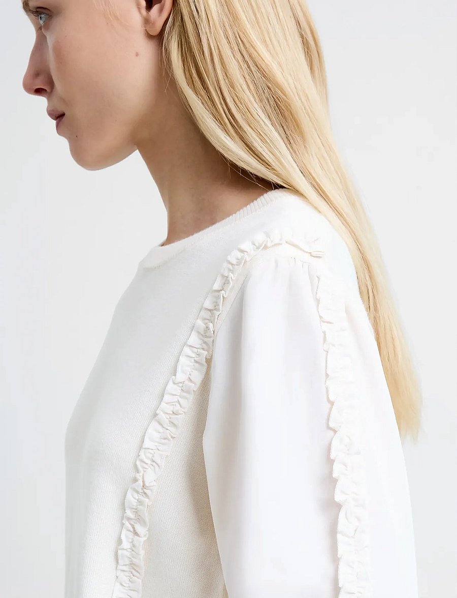 French Connection - KRISTA MIX RUFFLE SLV JUMPER - stickade tröjor - porcelain cream - 3