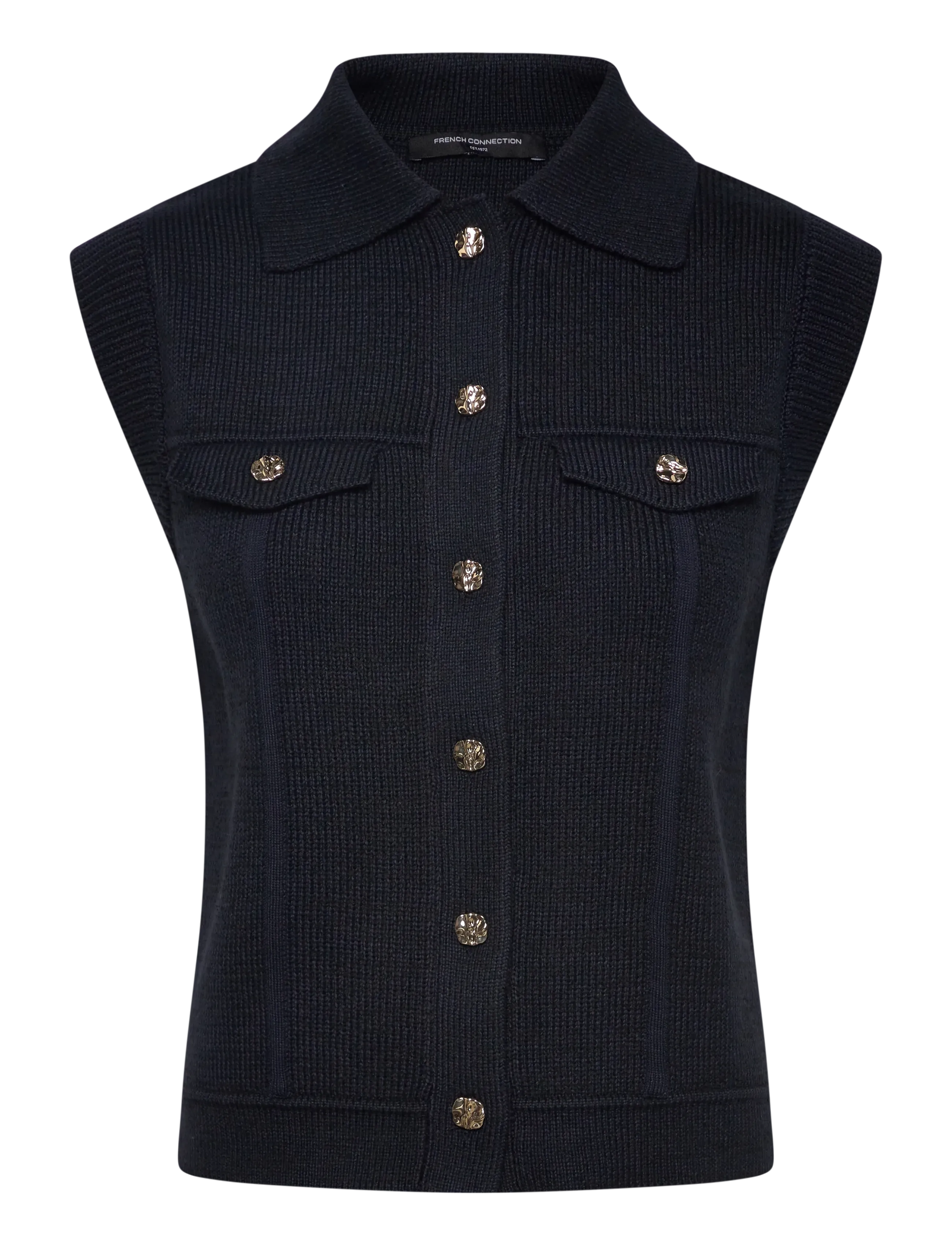 FRENCH CONNECTION Roland Knit Collared Weste Navy - M - Damen