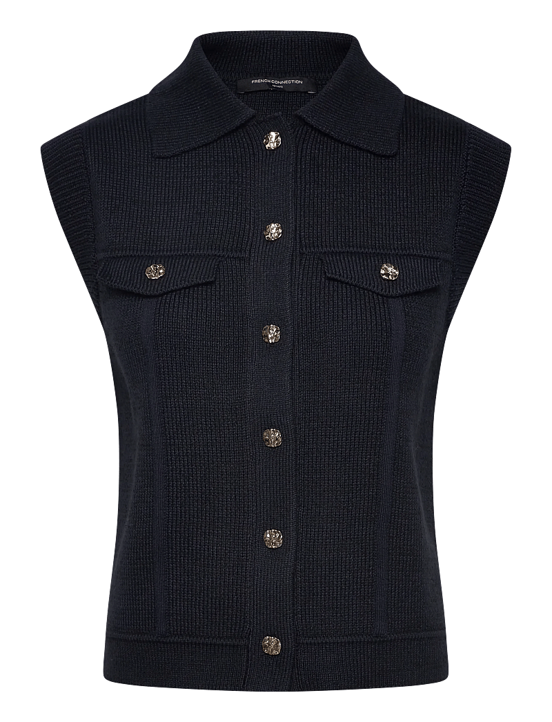 French Connection - ROLAND KNIT COLLARED GILET - stickade västar - indigo - 1