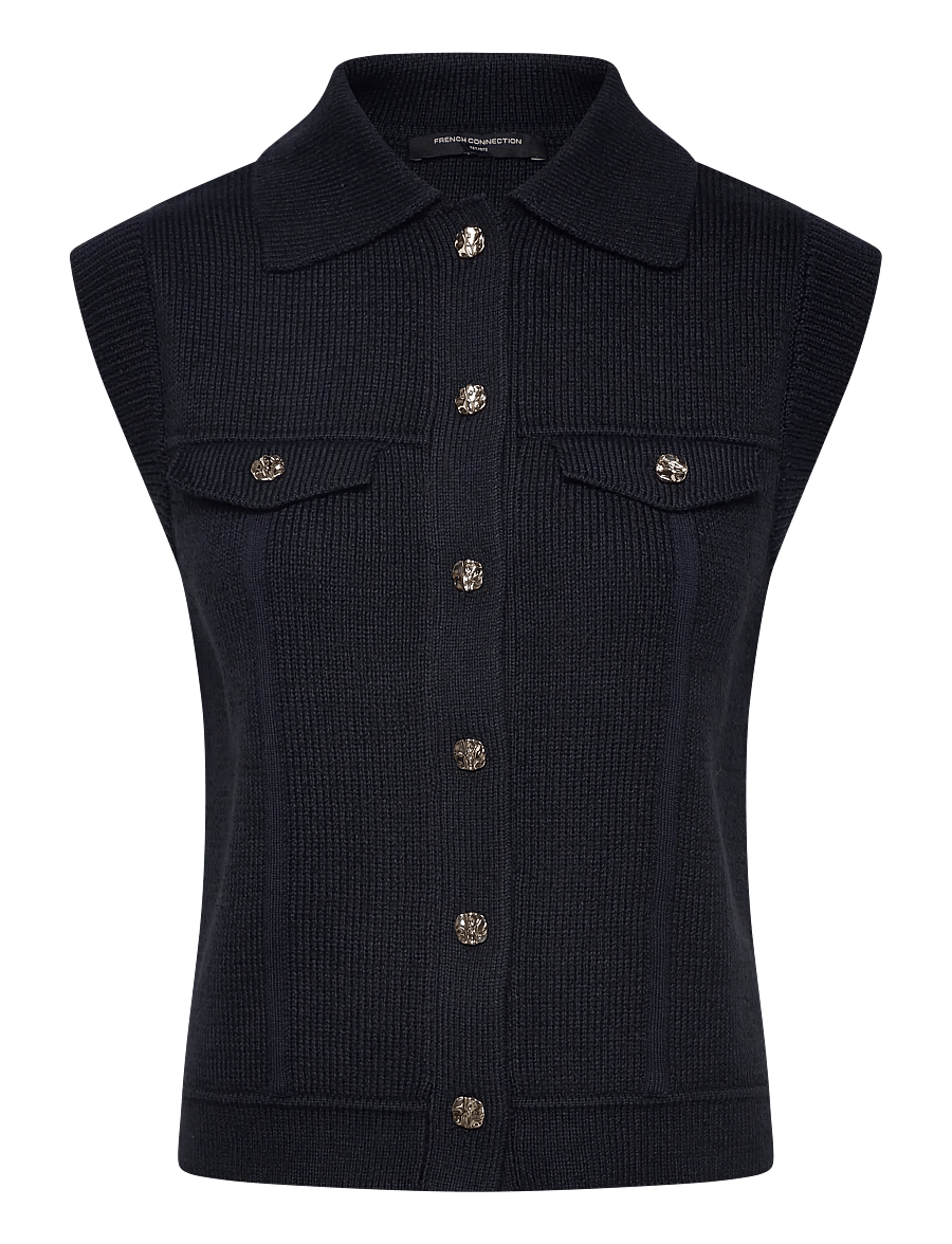 French Connection - ROLAND KNIT COLLARED GILET - strikveste - indigo - 1
