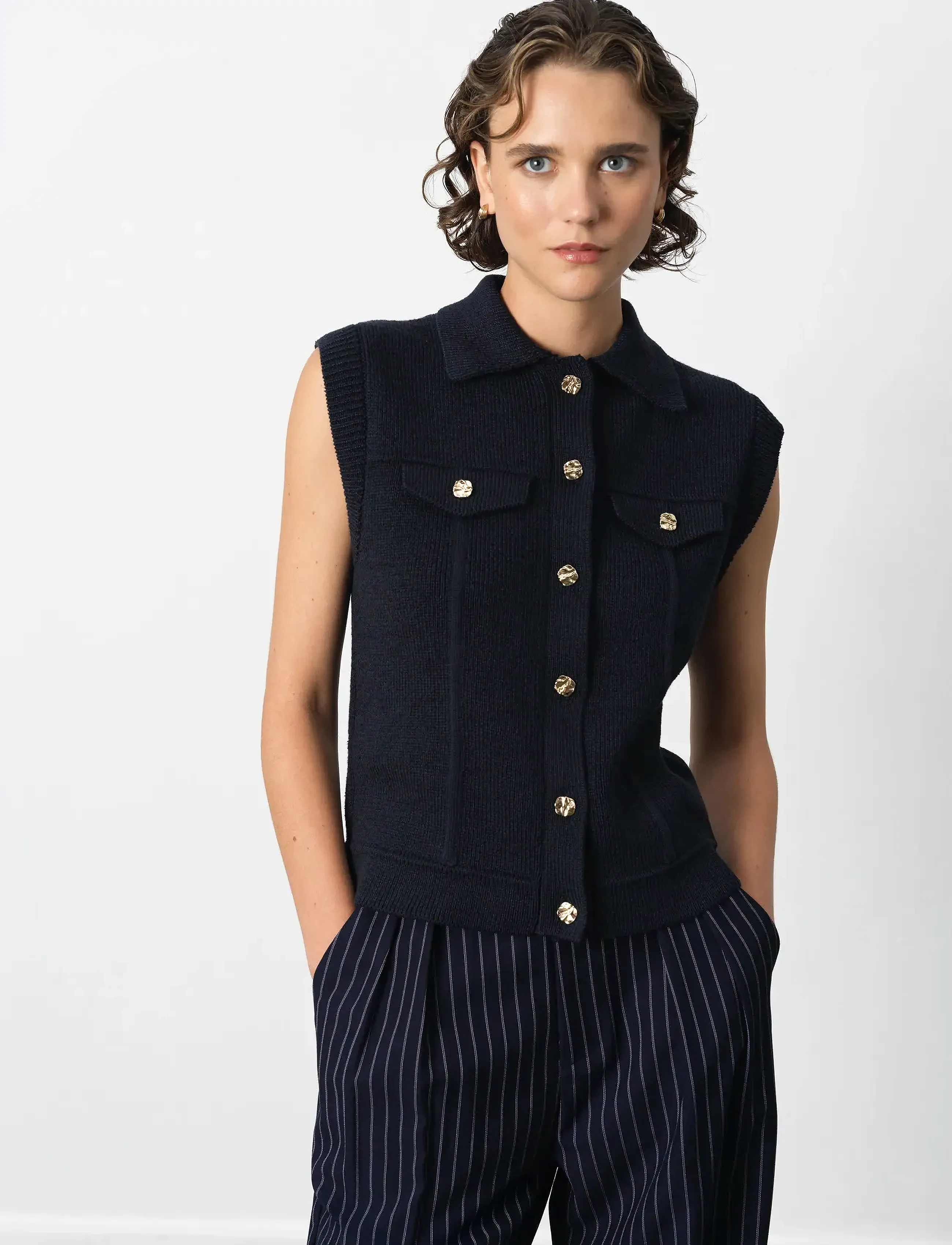 French Connection - ROLAND KNIT COLLARED GILET - stickade västar - indigo - 3