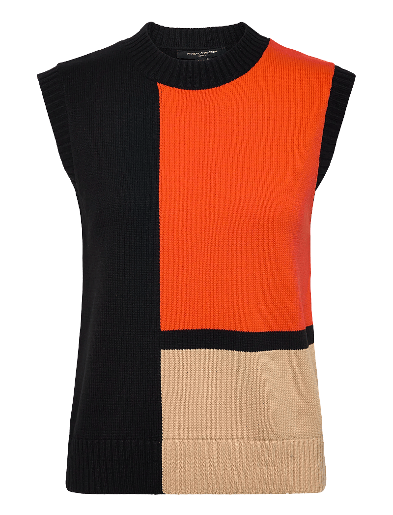 French Connection - VARLI COLOUR BLOCKING KNIT VES - kootud vestid - black flame camel - 1