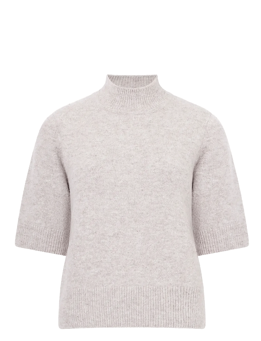 French Connection - KEZIA S/S MOCK NK TOP - stickade tröjor - almond neutral - 1