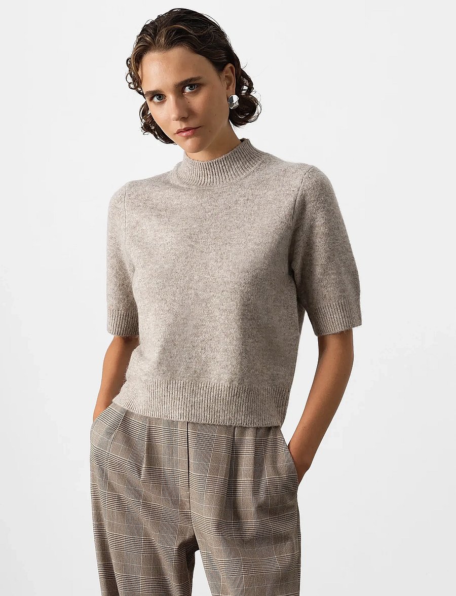 French Connection - KEZIA S/S MOCK NK TOP - stickade tröjor - almond neutral - 2