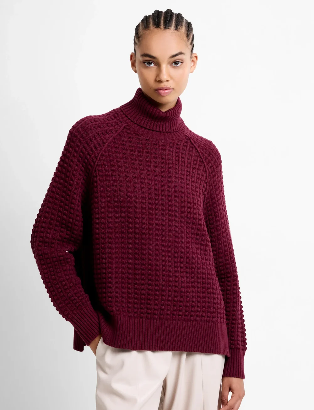 French Connection - KEYA POPCORN LS HIGH NK JUMPER - turtlenecks - bordeaux red - 0