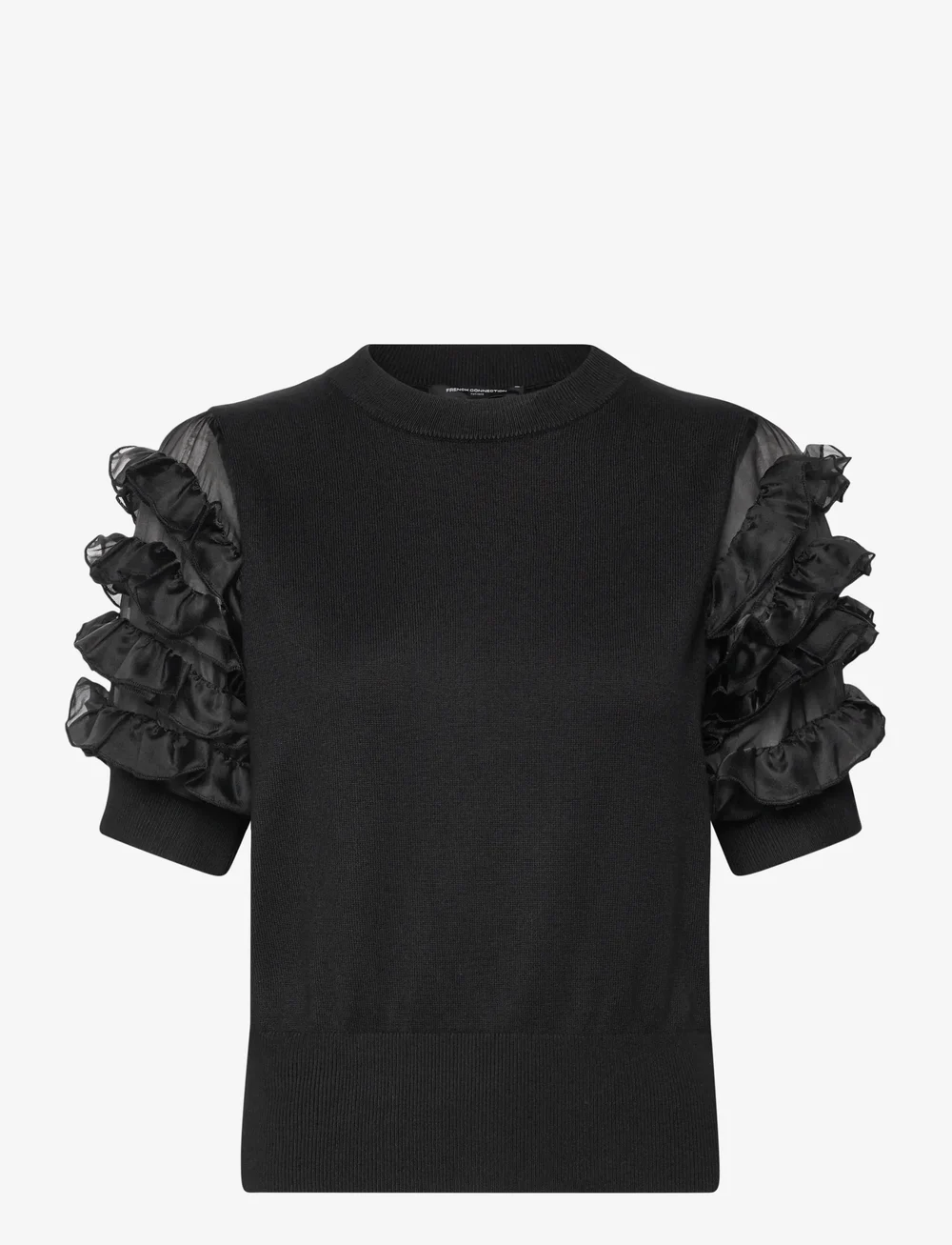 French Connection - KRISTA MIX STACKED RUFFLE TOP - kortærmede bluser - blackout - 1