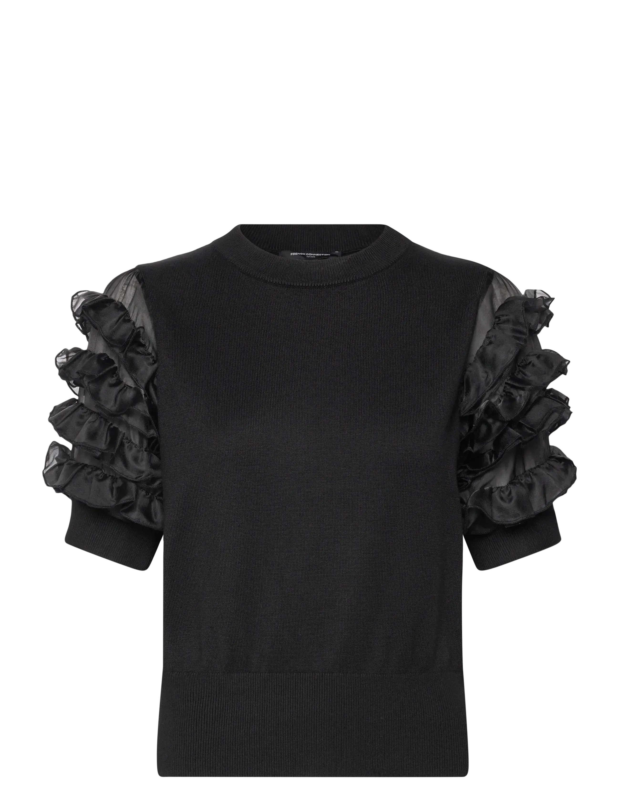 French Connection KRISTA MIX STACKED RUFFLE TOP - Kläder - BLACKOUT / black