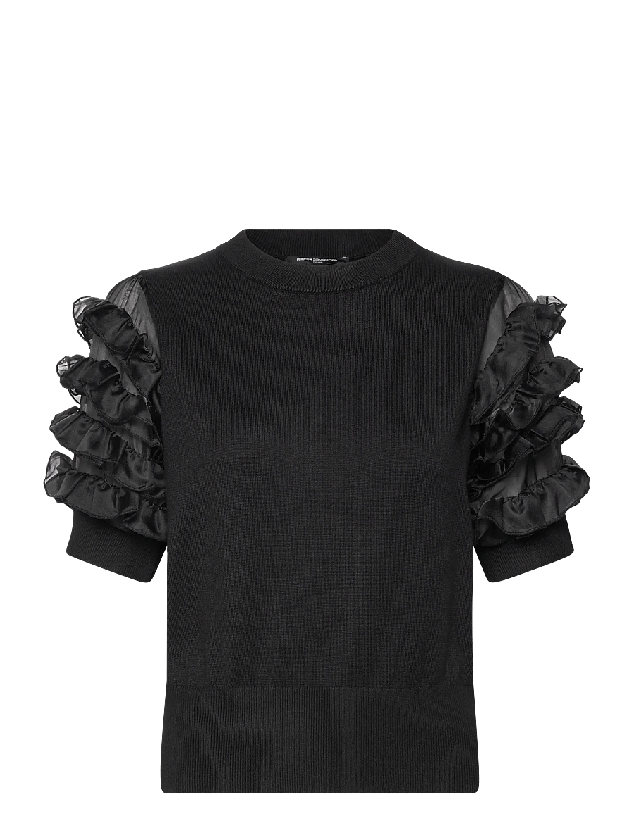 French Connection - KRISTA MIX STACKED RUFFLE TOP - kortärmade blusar - blackout - 1