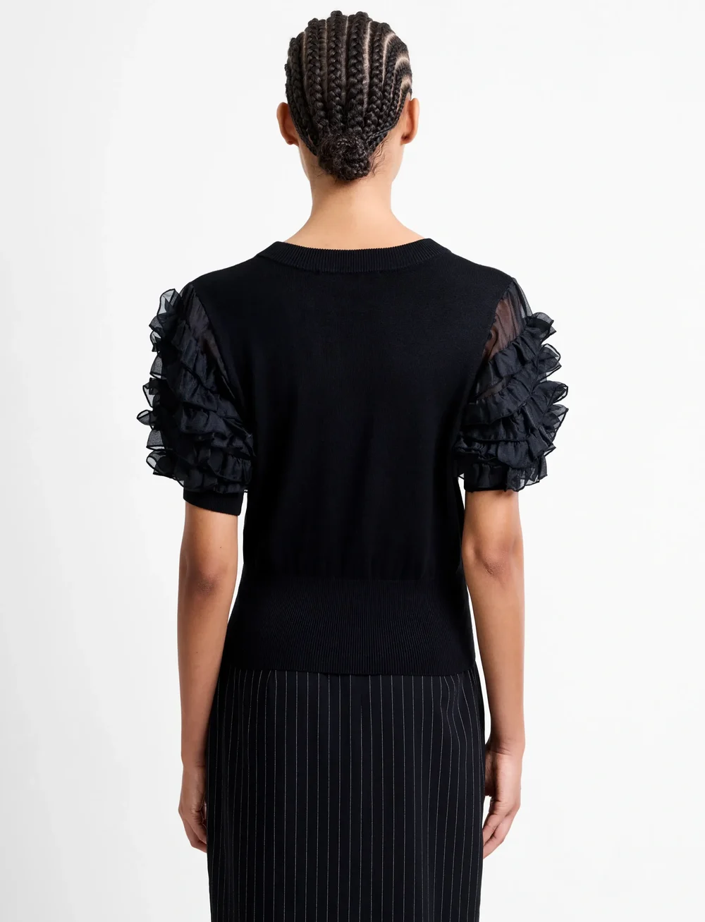 French Connection - KRISTA MIX STACKED RUFFLE TOP - kortærmede bluser - blackout - 3