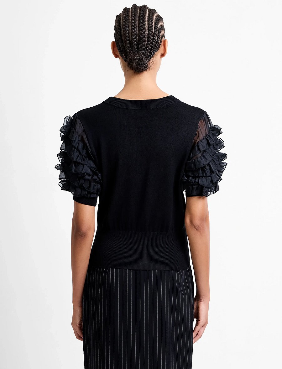 French Connection - KRISTA MIX STACKED RUFFLE TOP - kortärmade blusar - blackout - 3
