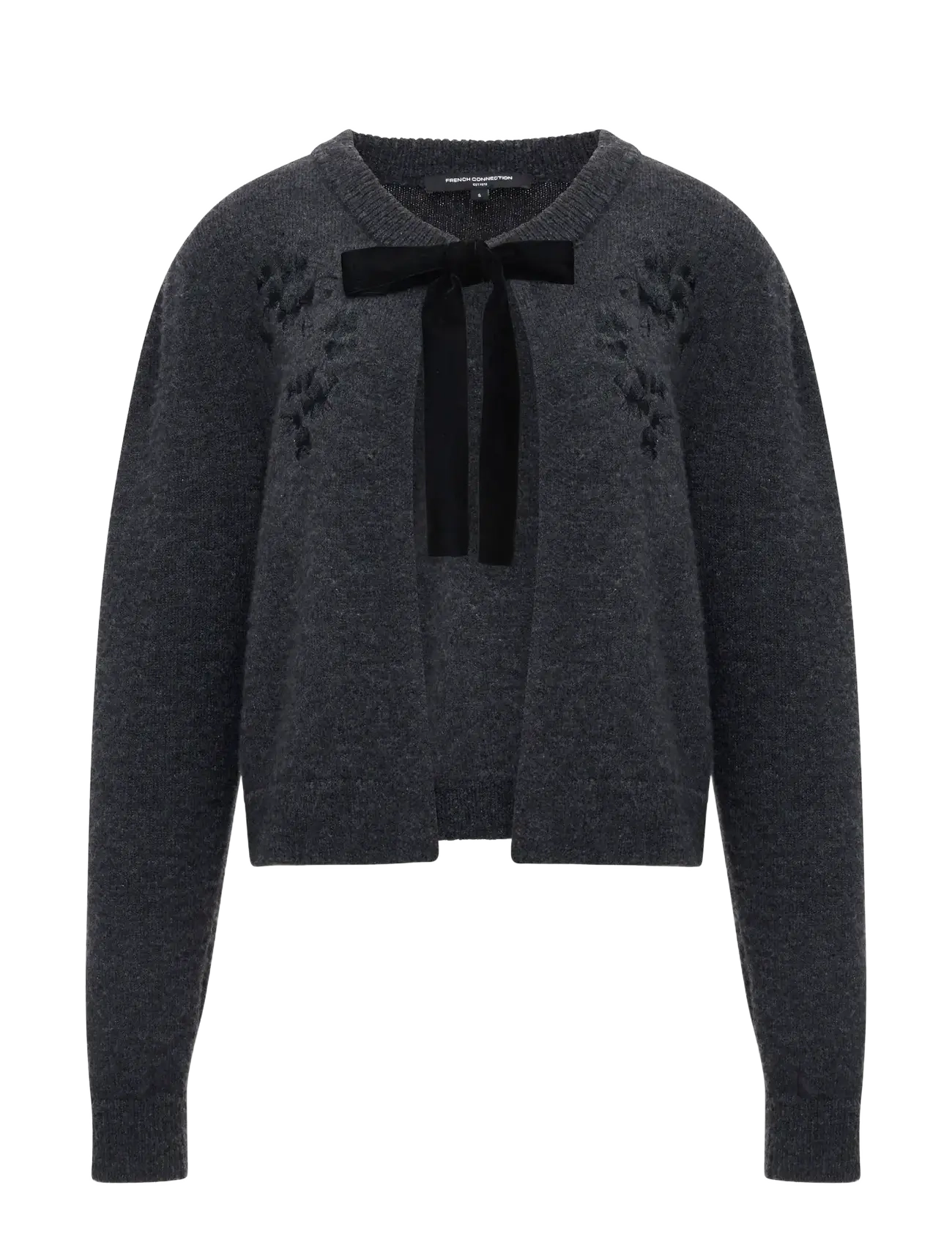 French Connection IRMA FRONT BOW CARDIGAN - Transitional Layering - CHARCOAL GREY BLACK / grey