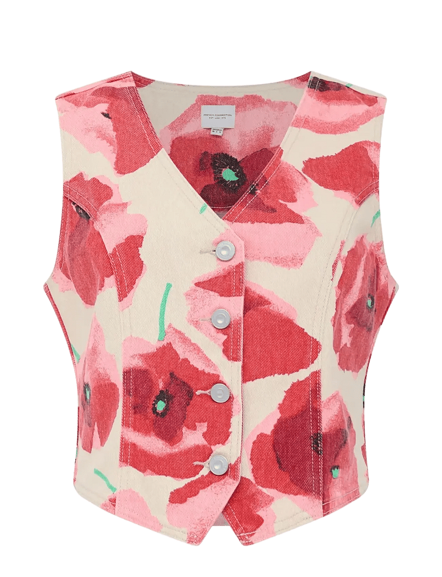 French Connection - POPPY DALLAS DENIM WAISTCOAT - gallavesti - red multi - 1