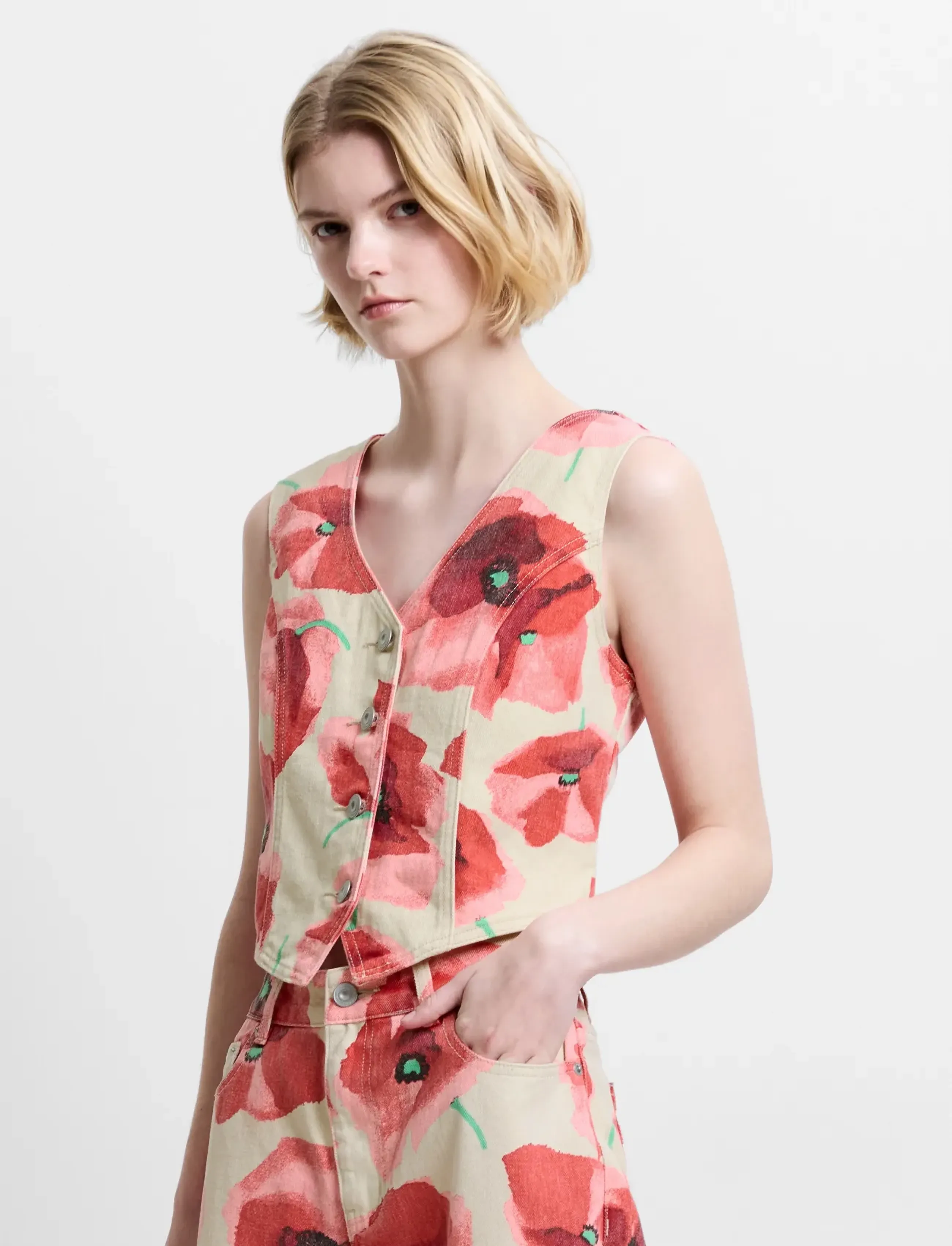 French Connection - POPPY DALLAS DENIM WAISTCOAT - gallavesti - red multi - 2