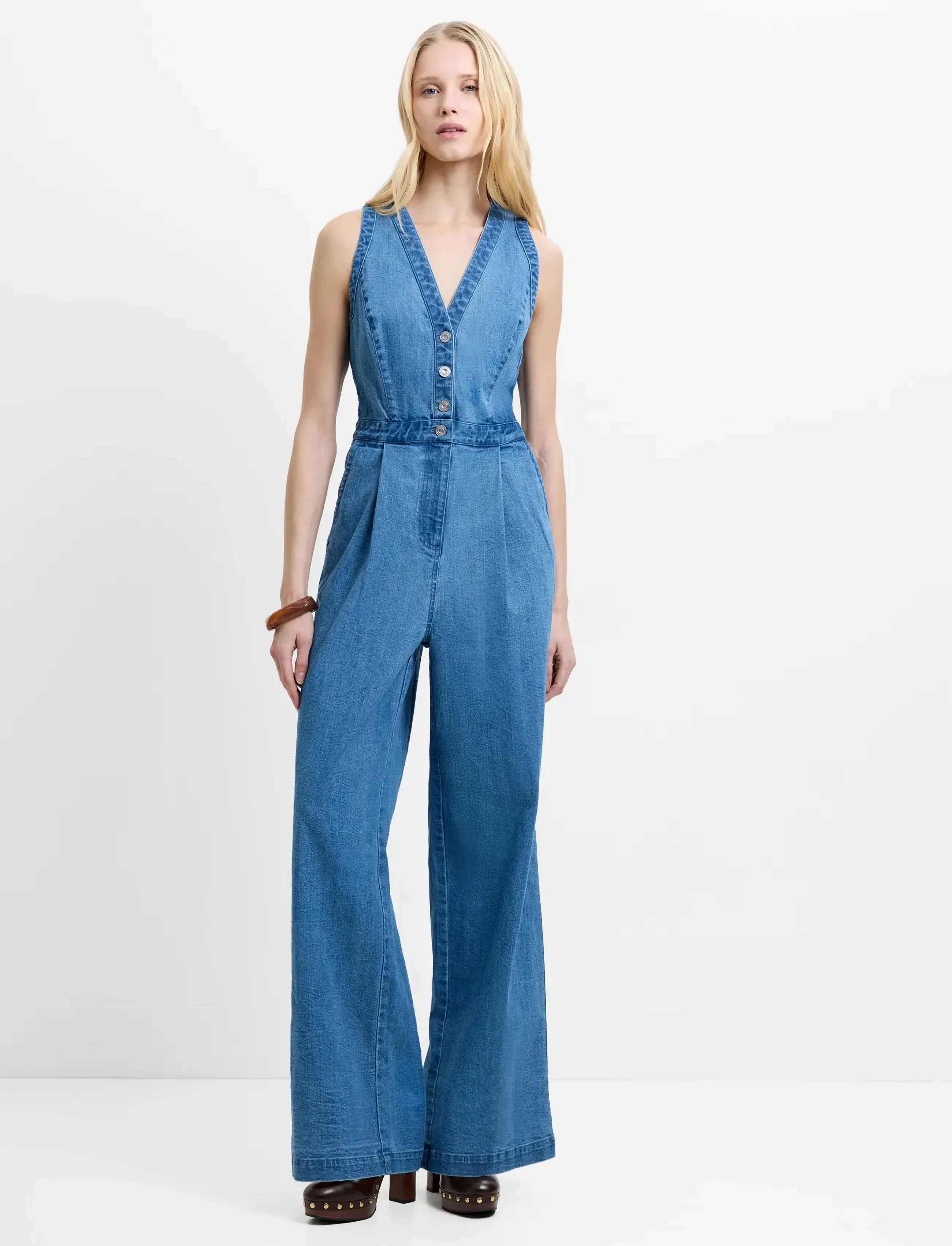 French Connection Arywoode Denim V Nk Jumpsuit, 42, Blue, Underdele > Jumpsuits, Dame