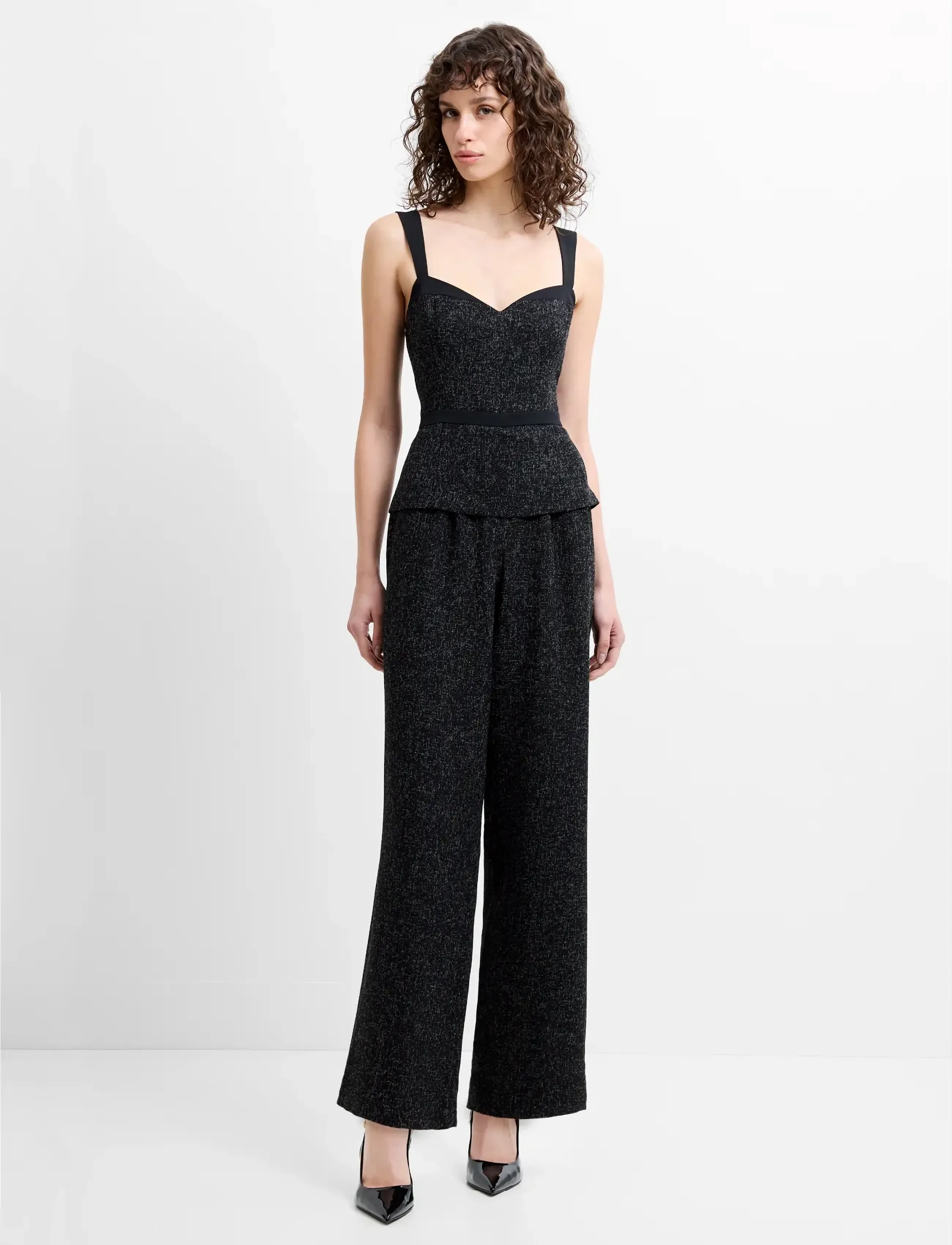 French Connection Alyssia Boucle Peplum Jumpsuit, 36, Black, Underdele > Jumpsuits, Dame