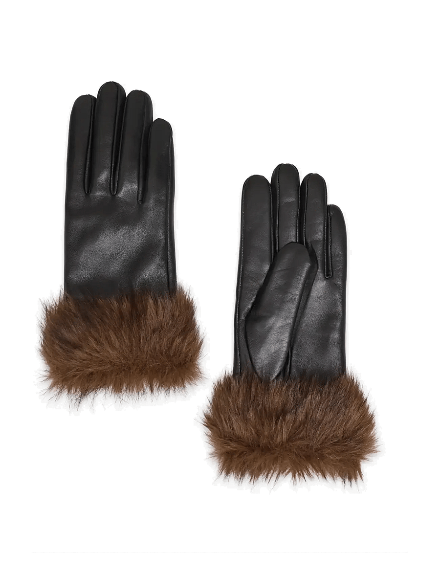 French Connection - FUR CUFF LEATHER GLOVES - nahast kindad - dark brown/black - 0